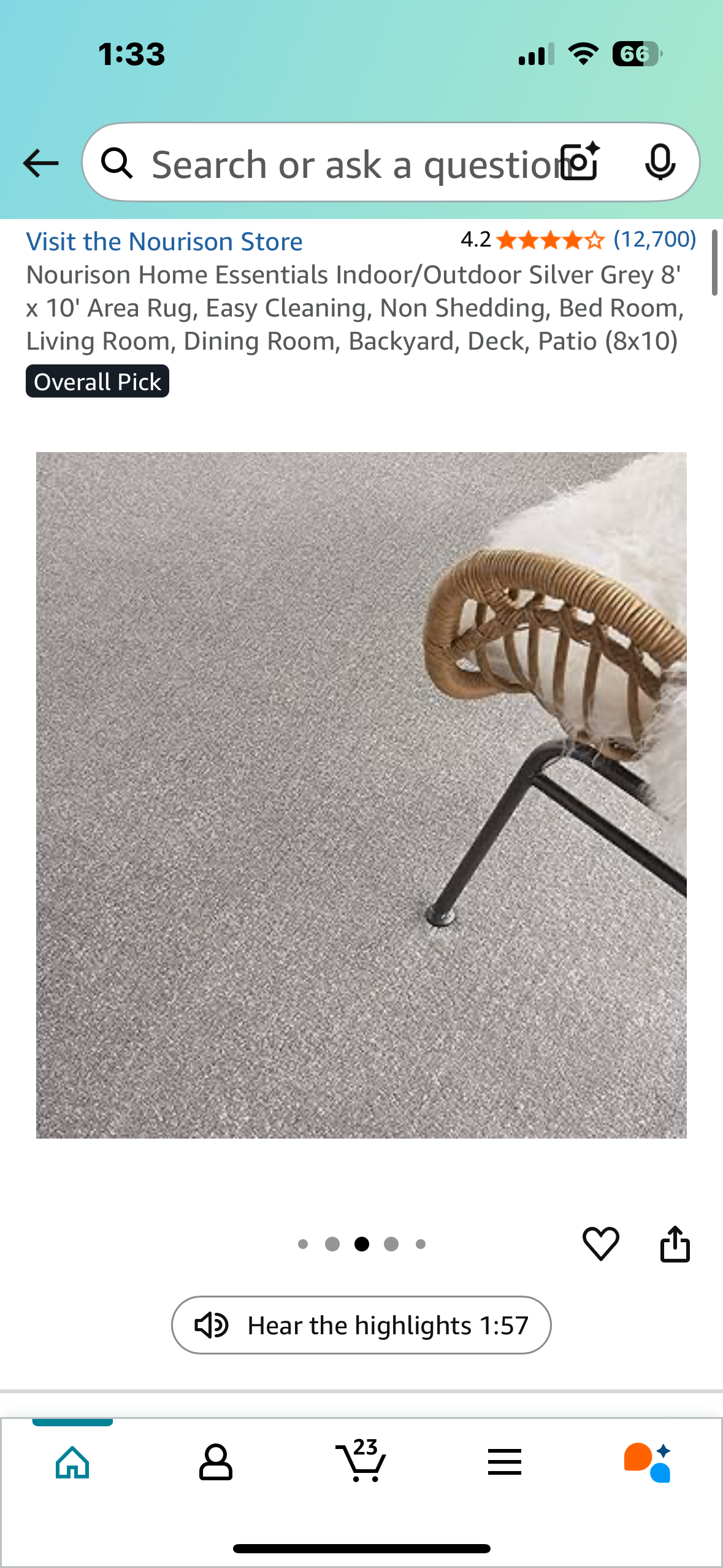 Nourison Home Essentials Indoor/Outdoor Silver Grey 8' x 10' Area Rug, Easy Cleaning, Non Shedding, Bed Room, Living Room, Dining Room, Backyard, Deck, Patio (8x10) (L971)