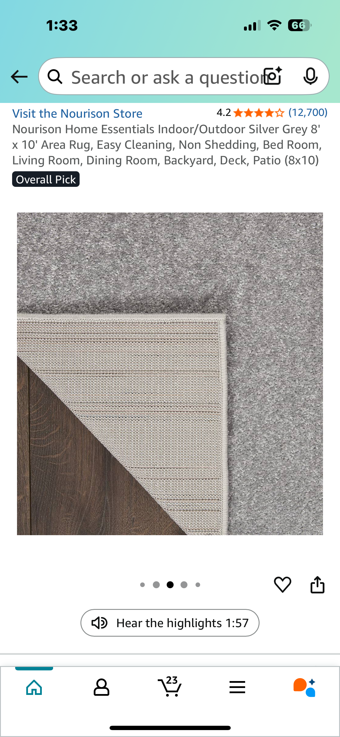 Nourison Home Essentials Indoor/Outdoor Silver Grey 8' x 10' Area Rug, Easy Cleaning, Non Shedding, Bed Room, Living Room, Dining Room, Backyard, Deck, Patio (8x10) (L971)