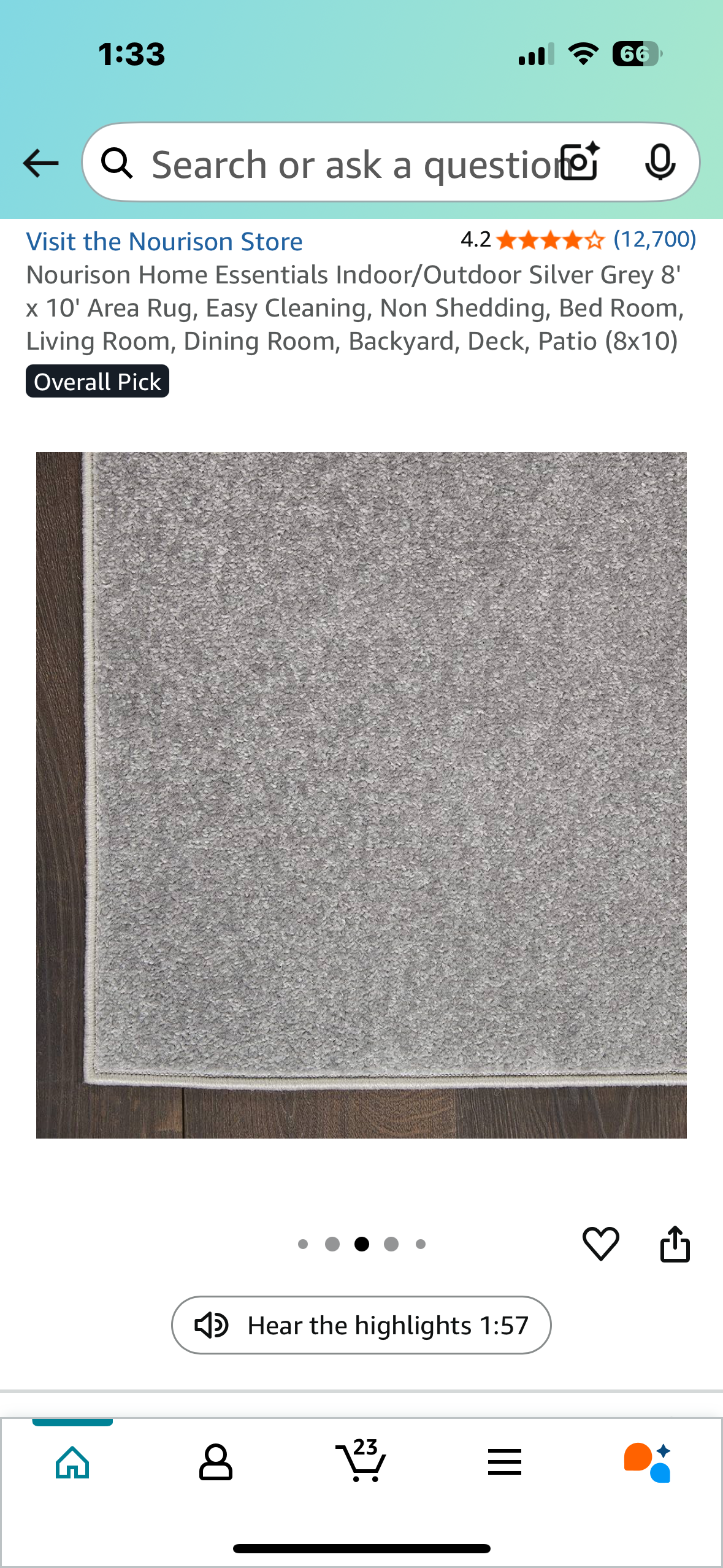 Nourison Home Essentials Indoor/Outdoor Silver Grey 8' x 10' Area Rug, Easy Cleaning, Non Shedding, Bed Room, Living Room, Dining Room, Backyard, Deck, Patio (8x10) (L971)