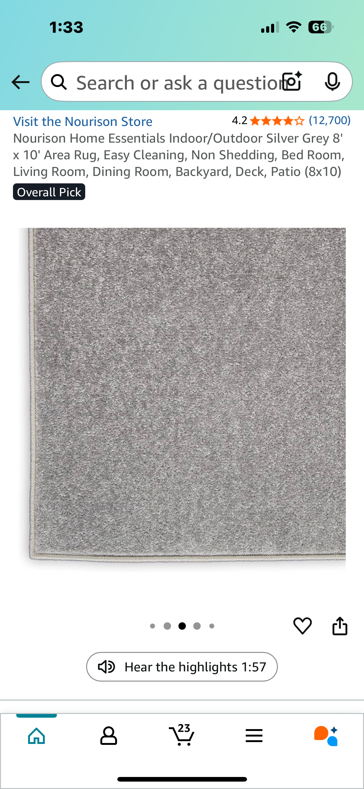 Nourison Home Essentials Indoor/Outdoor Silver Grey 8' x 10' Area Rug, Easy Cleaning, Non Shedding, Bed Room, Living Room, Dining Room, Backyard, Deck, Patio (8x10) (L971)