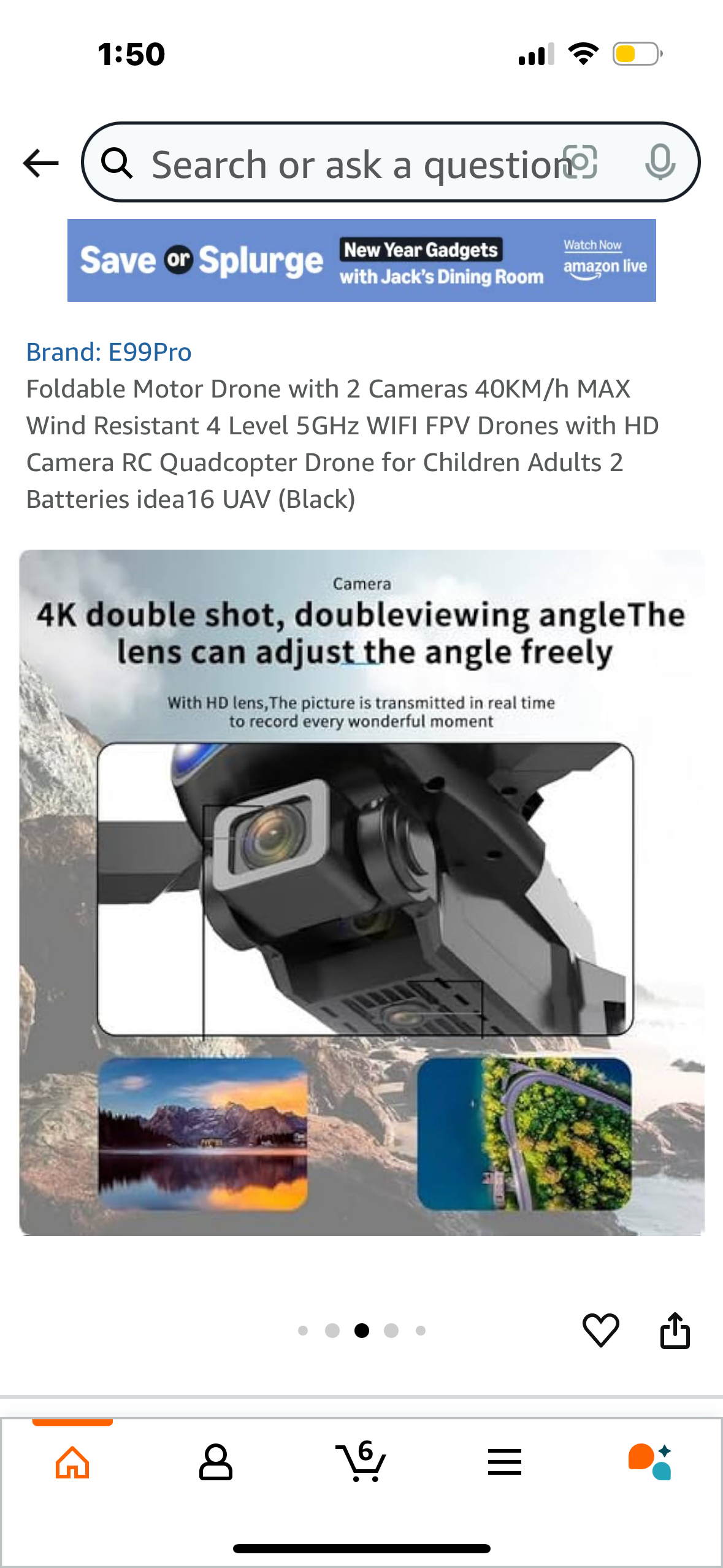 Foldable Motor Drone with 2 Cameras 40KM/h MAX Wind Resistant 4 Level 5GHz WIFI FPV Drones with HD Camera RC Quadcopter Drone for Children Adults 2 Batteries idea16 UAV (Black)