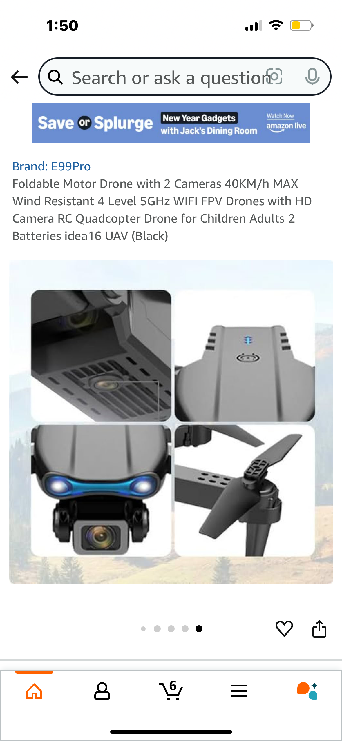 Foldable Motor Drone with 2 Cameras 40KM/h MAX Wind Resistant 4 Level 5GHz WIFI FPV Drones with HD Camera RC Quadcopter Drone for Children Adults 2 Batteries idea16 UAV (Black)