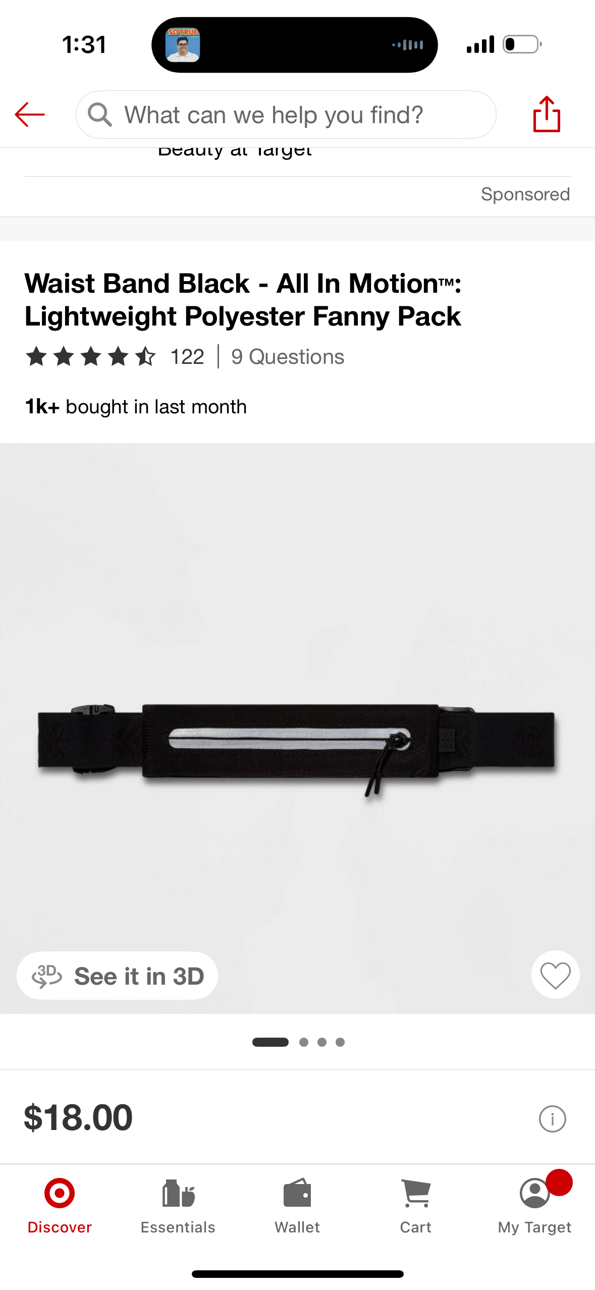 Waist Band Black - All In Motion™: Lightweight Polyester Fanny Pack