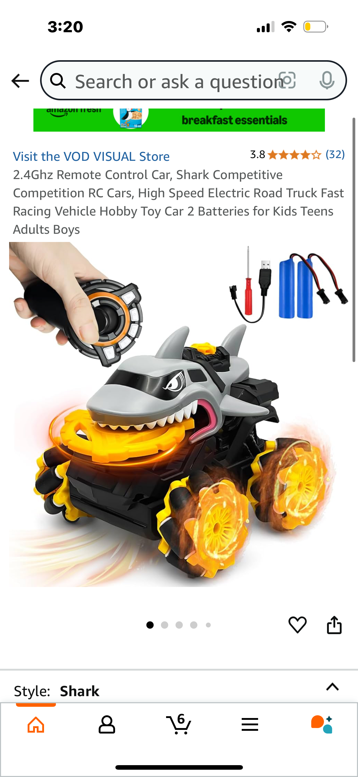 2.4Ghz Remote Control Car, Shark Competitive Competition RC Cars, High Speed Electric Road Truck Fast Racing Vehicle Hobby Toy Car 2 Batteries for Kids Teens Adults Boys