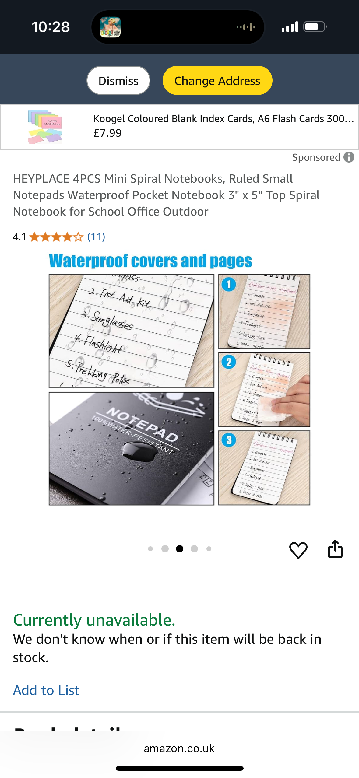 HEYPLACE 4PCS Mini Spiral Notebooks, Ruled Small Notepads Waterproof Pocket Notebook 3" x 5" Top Spiral Notebook for School Office Outdoor