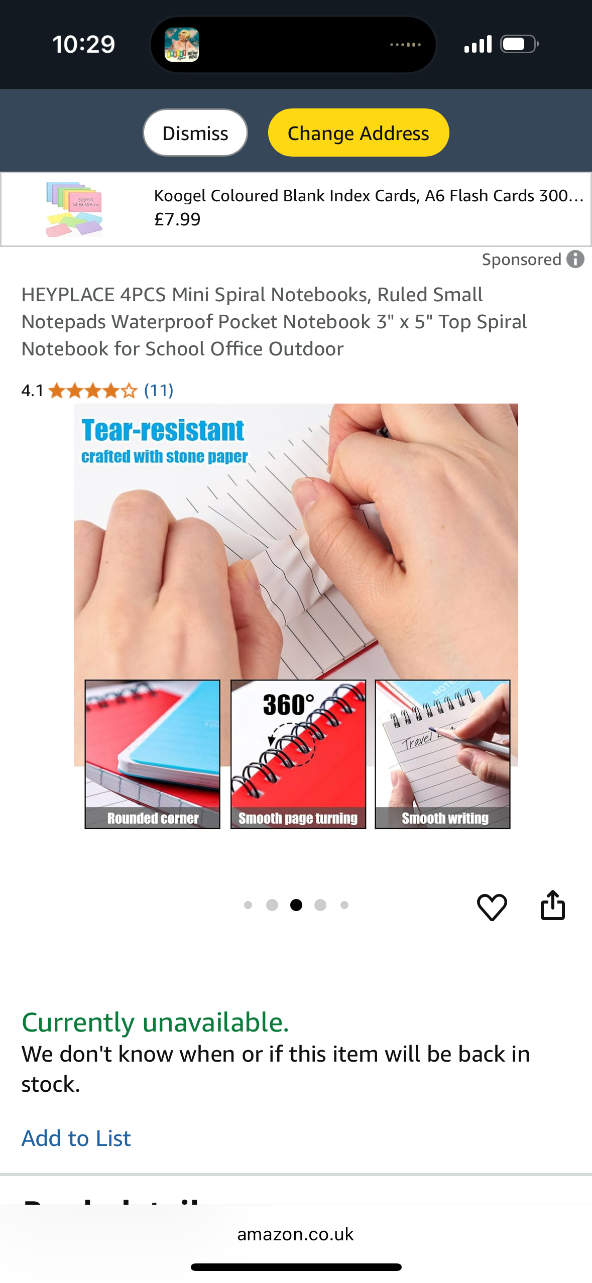 HEYPLACE 4PCS Mini Spiral Notebooks, Ruled Small Notepads Waterproof Pocket Notebook 3" x 5" Top Spiral Notebook for School Office Outdoor