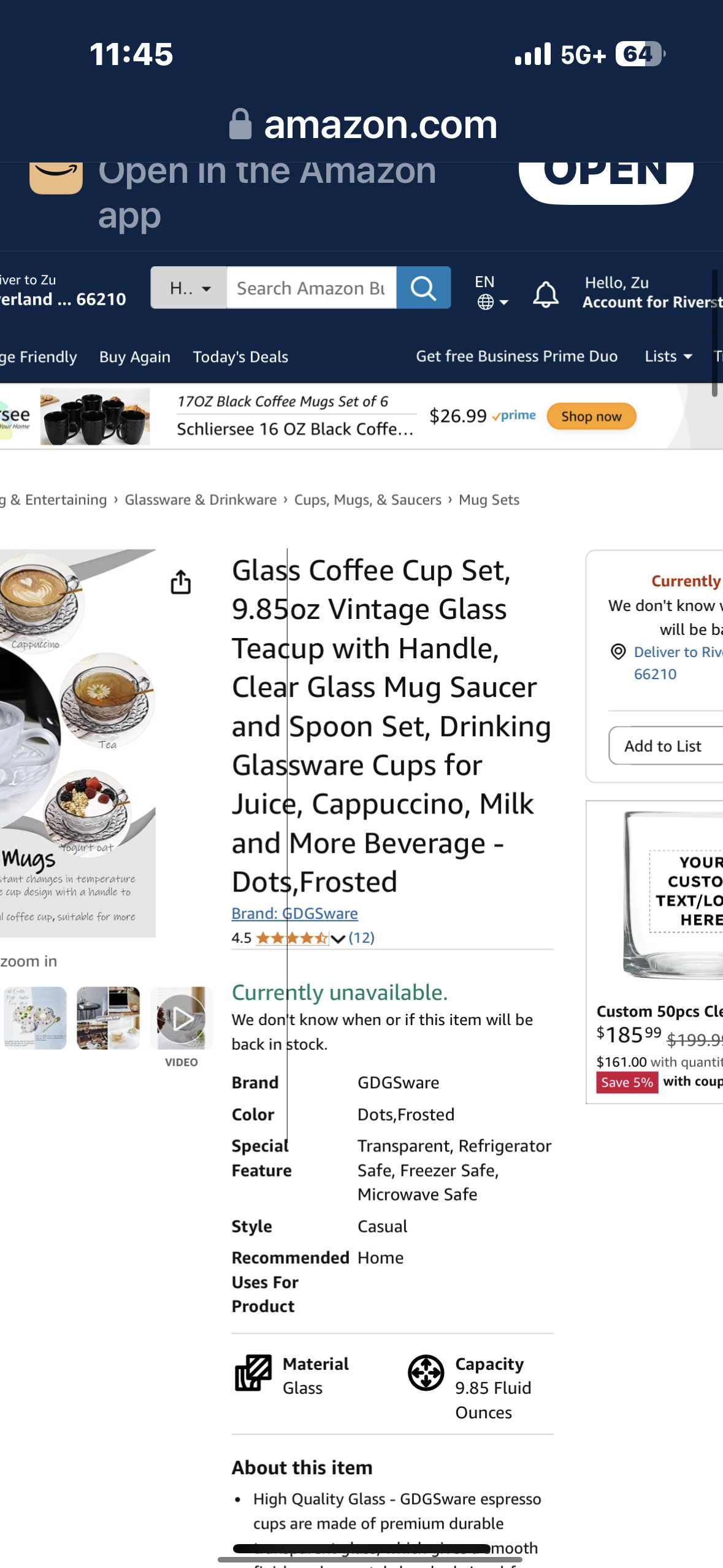 GDGSware Glass Coffee Cup Set, 9.85oz Vintage Glass Teacup with Handle, Clear Glass Mug Saucer and Spoon Set, Drinking Glassware Cups for Juice, Cappuccino, Milk and More Beverage - Dots,Smoky Gray
