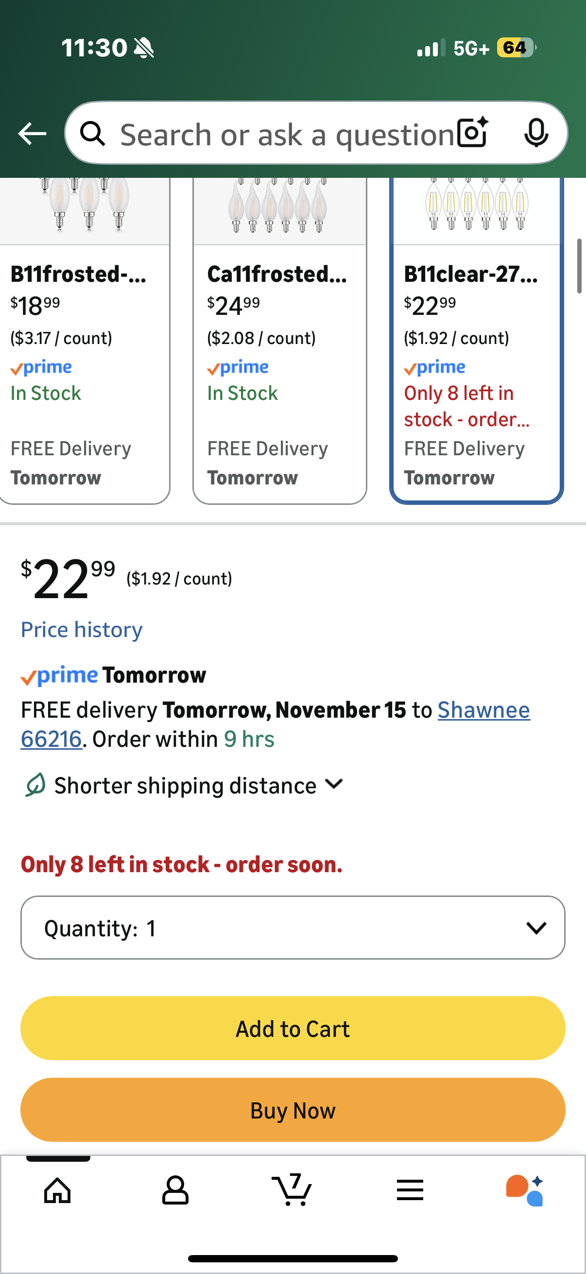 25 Watt Equivalent Type B11 Light Bulbs Candelabra Base Warm White 2700K, 2W E12 LED Bulb Clear Glass, 12 Pack