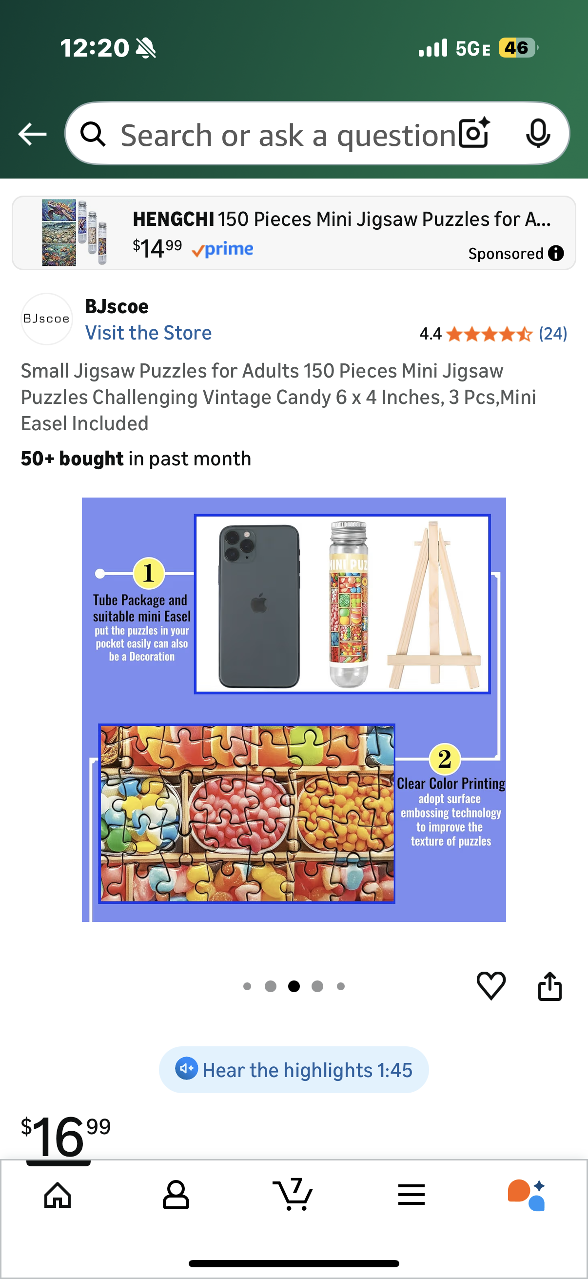 Small Jigsaw Puzzles for Adults 150 Pieces Vintage Candy Mini Puzzles Challenging 6 x 4 Inches, 3 Pcs,Mini Easel Included