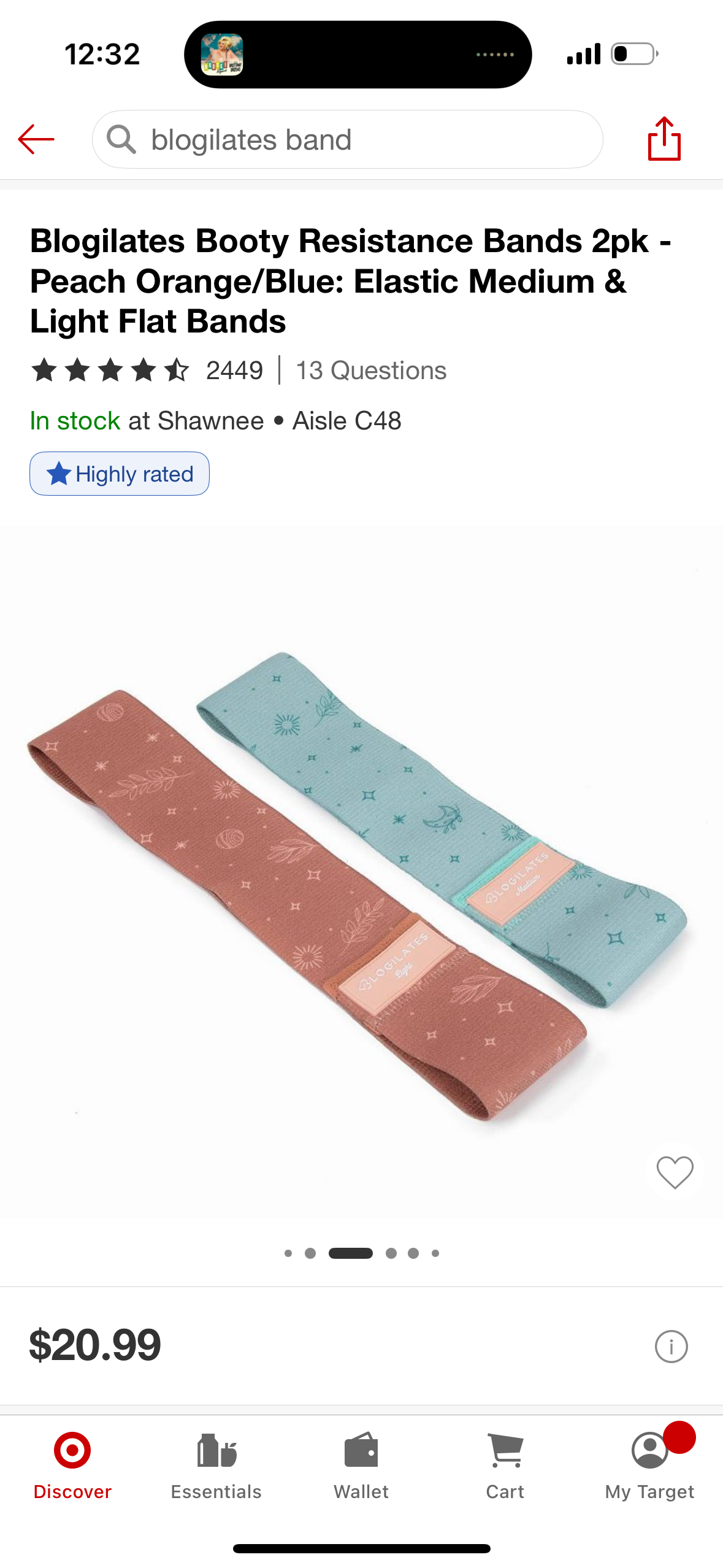Blogilates Booty Resistance Bands 2pk - Peach Orange/Blue: Elastic Medium & Light Flat Bands