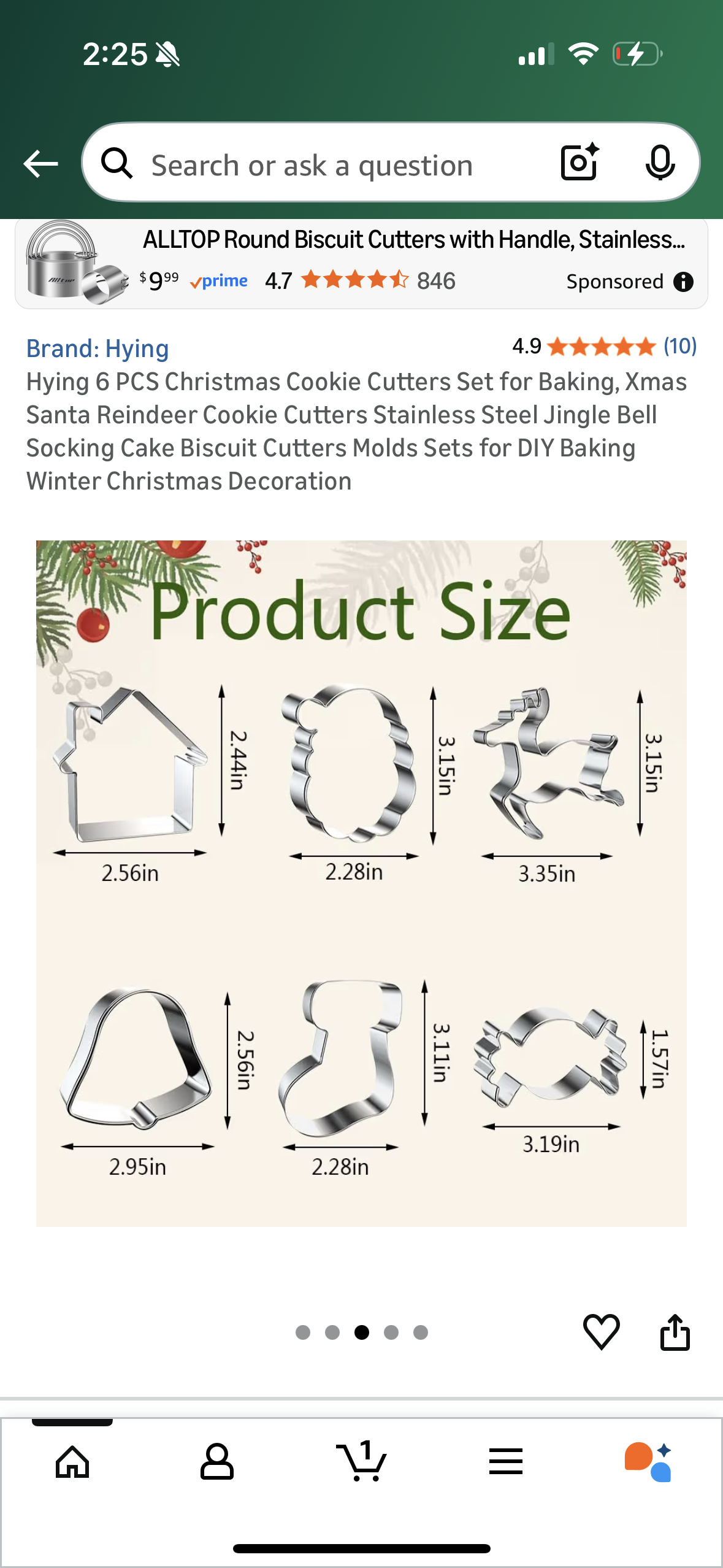 Hying 6 PCS Christmas Cookie Cutters Set for Baking, Xmas Santa Reindeer Cookie Cutters Stainless Steel Jingle Bell Socking Cake Biscuit Cutters Molds Sets for DIY Baking Winter Christmas Decoration