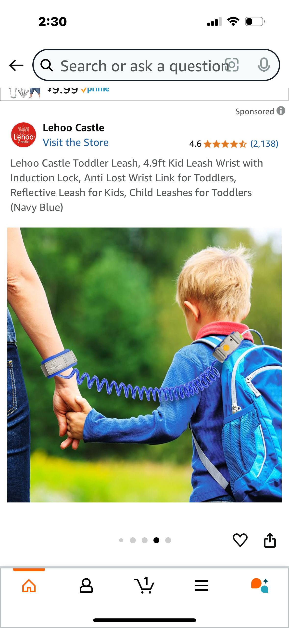 Leash, 4.9ft Kid Leash Wrist with Induction Lock, Anti Lost Wrist Link for Toddlers, Reflective Leash for Kids, Child Leashes for Toddlers (Navy Blue