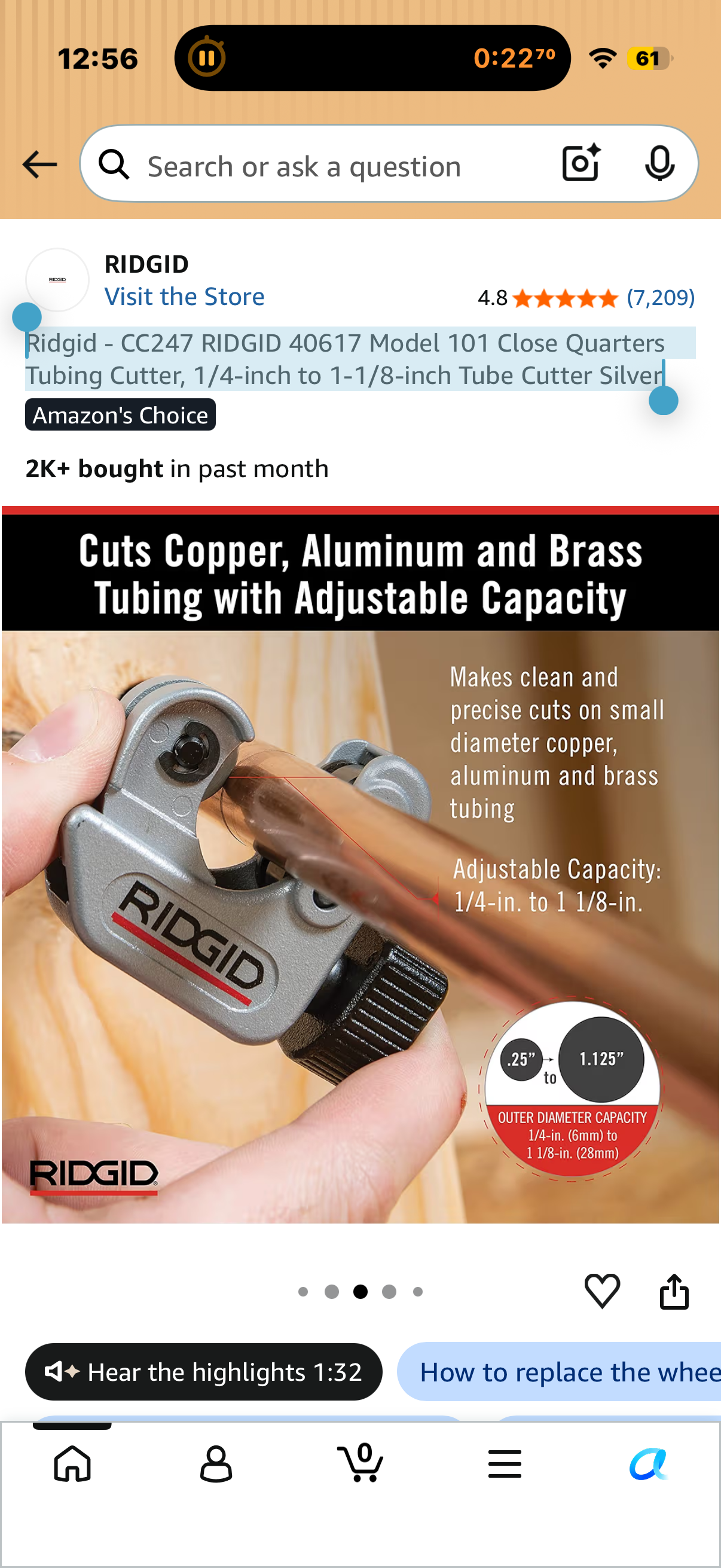 Ridgid - CC247 RIDGID 40617 Model 101 Close Quarters Tubing Cutter, 1/4-inch to 1-1/8-inch Tube Cutter Silver
