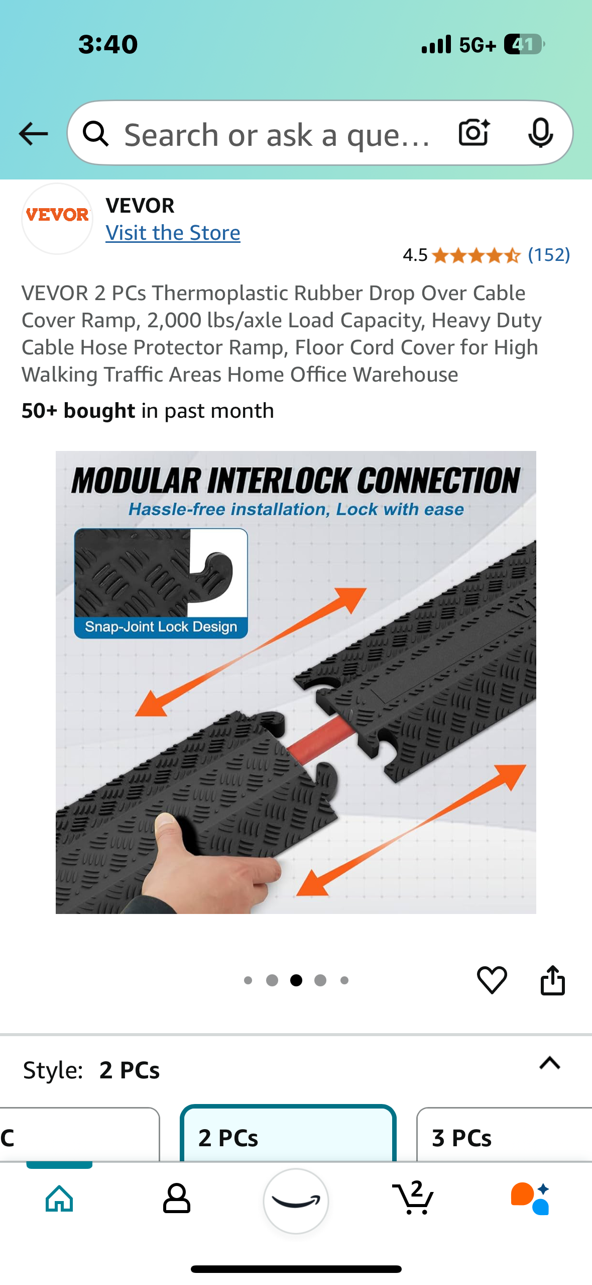 New - 2-Pack Rubber Cable Protector Ramp (G625)