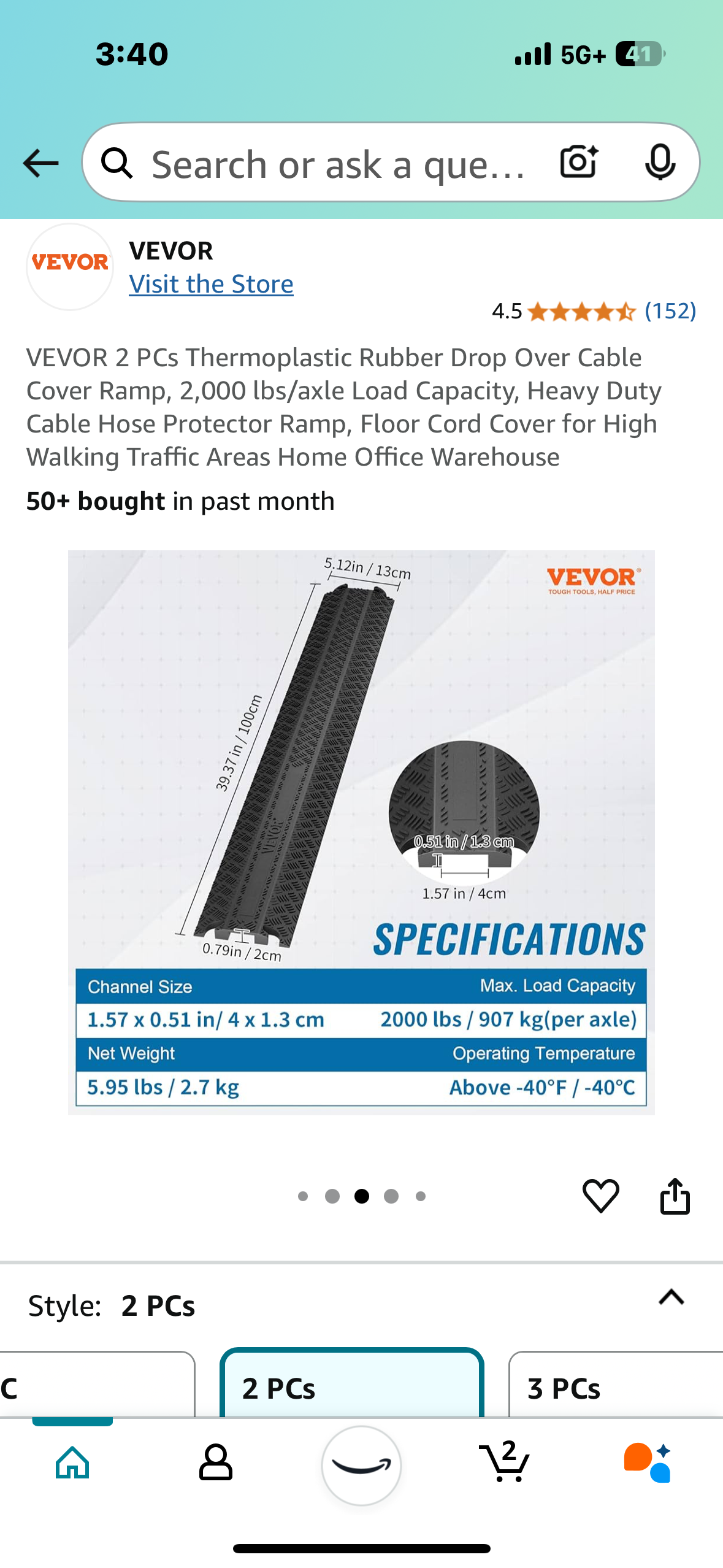 New - 2-Pack Rubber Cable Protector Ramp (G625)