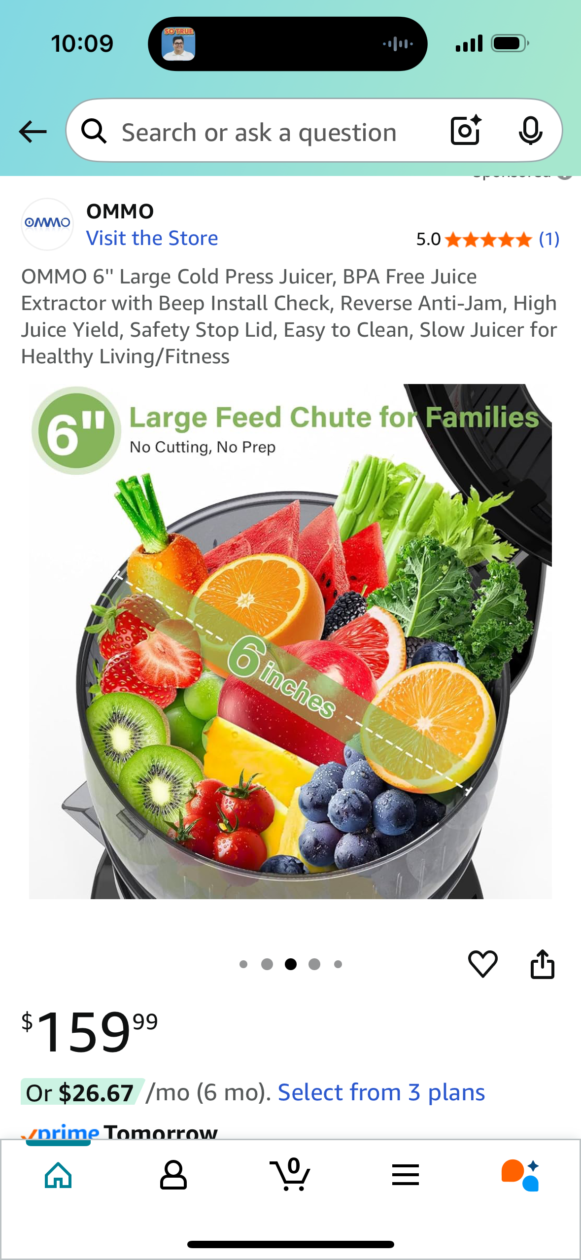 OMMO 6'' Large Cold Press Juicer, BPA Free Juice Extractor with Beep Install Check, Reverse Anti-Jam, High Juice Yield, Safety Stop Lid, Easy to Clean, Slow Juicer for Healthy Living/Fitness