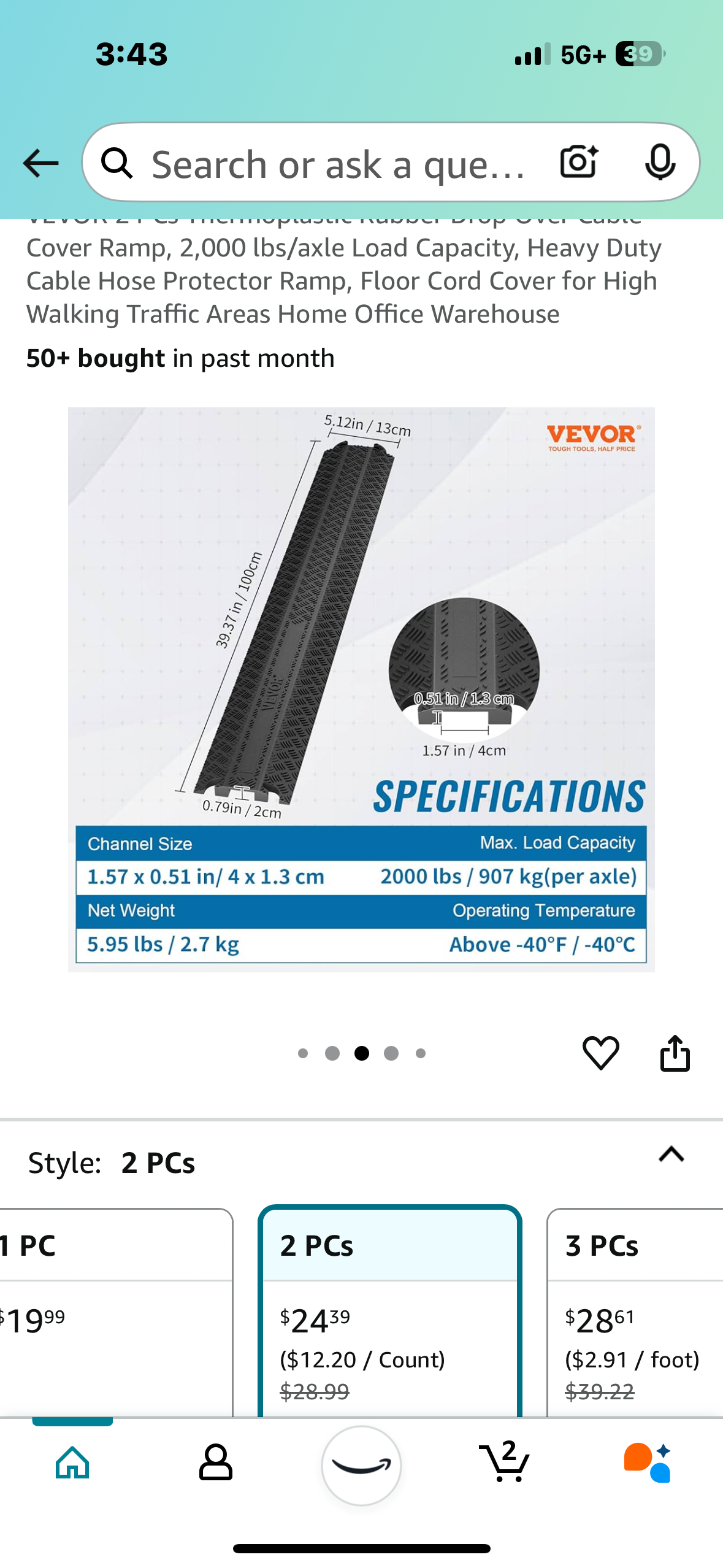 New - 2-Pack Rubber Cable Protector Ramp (G625)