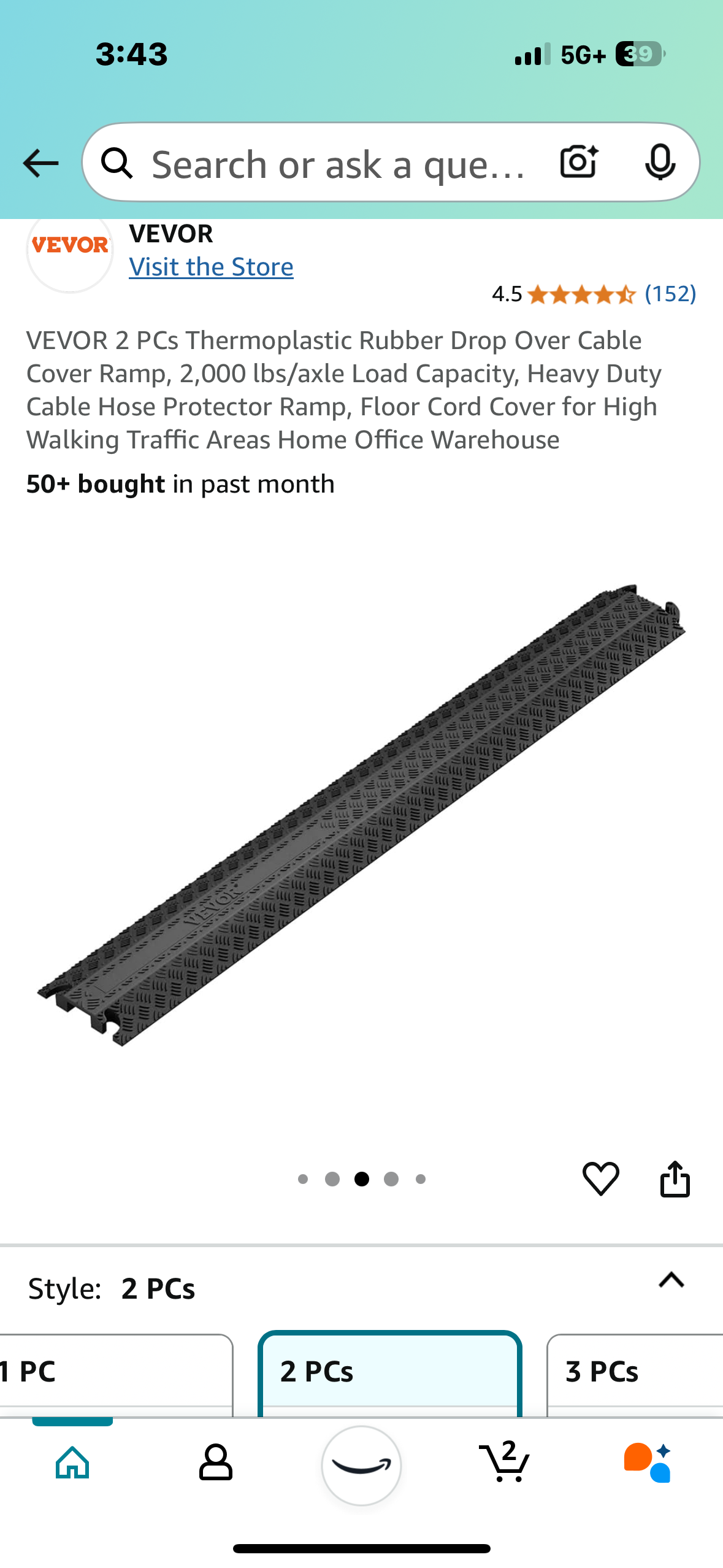 New - 2-Pack Rubber Cable Protector Ramp (G625)
