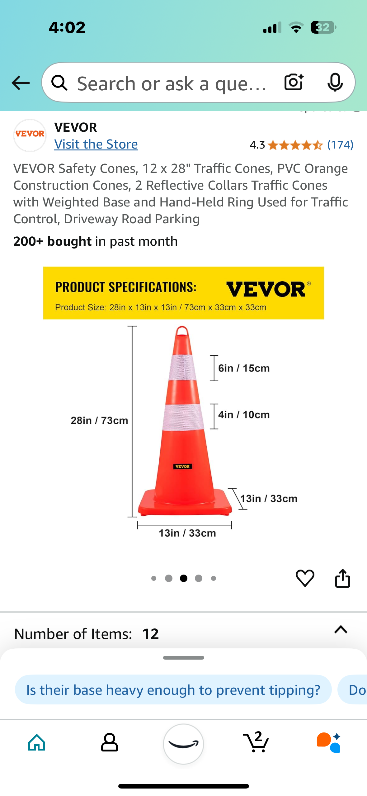 New - Traffic Safety Cones - 12 Cones Per Package (G626)