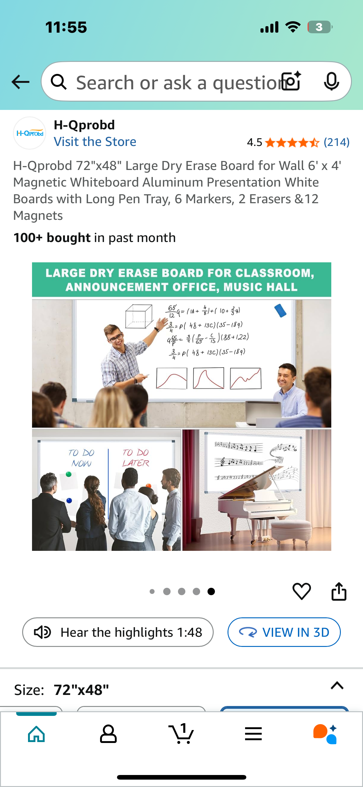 H-Qprobd 72"x48" Large Dry Erase Board for Wall 6' x 4' Magnetic Whiteboard Aluminum Presentation White Boards with Long Pen Tray, 6 Markers, 2 Erasers & 12 Magnets (O435)