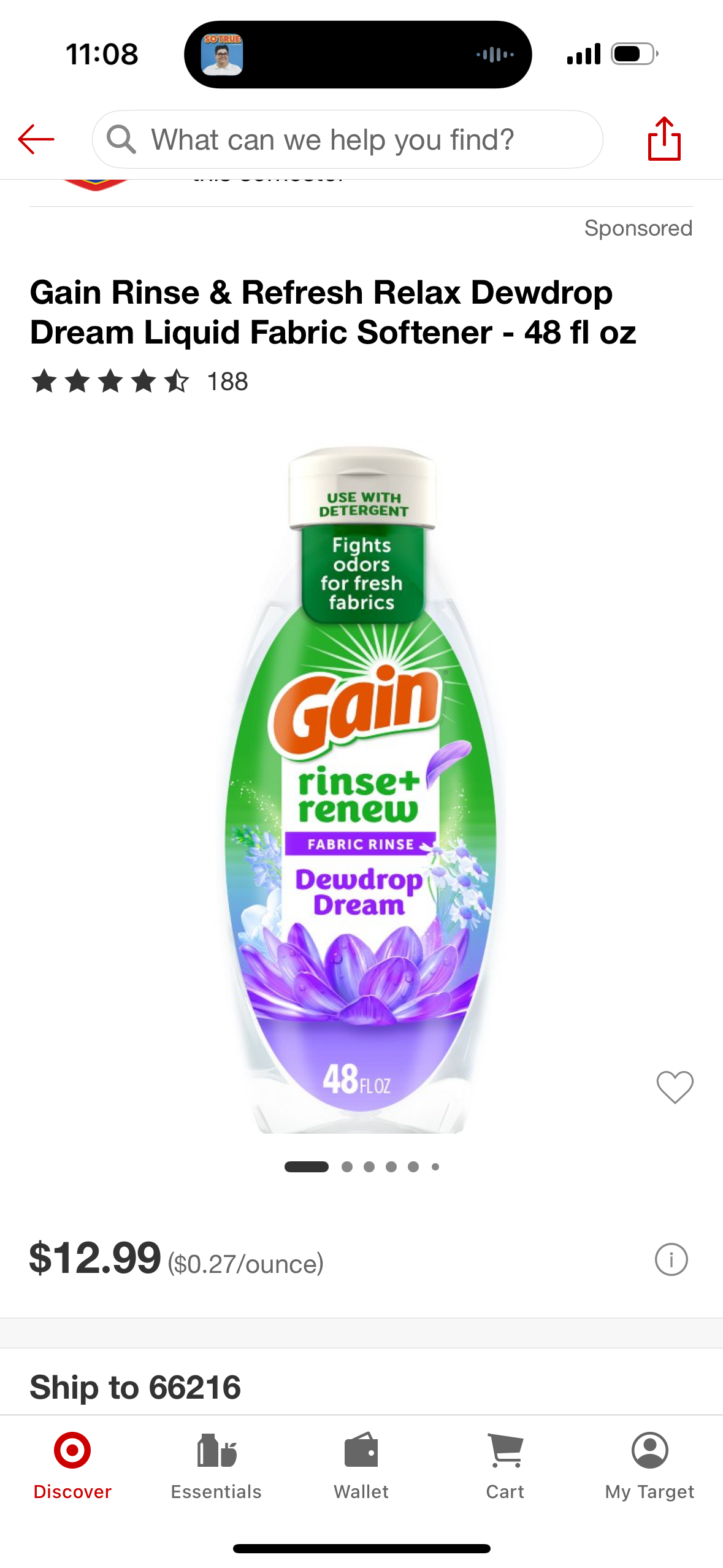 Gain Rinse & Refresh Relax Dewdrop Dream Liquid Fabric Softener - 48 fl oz