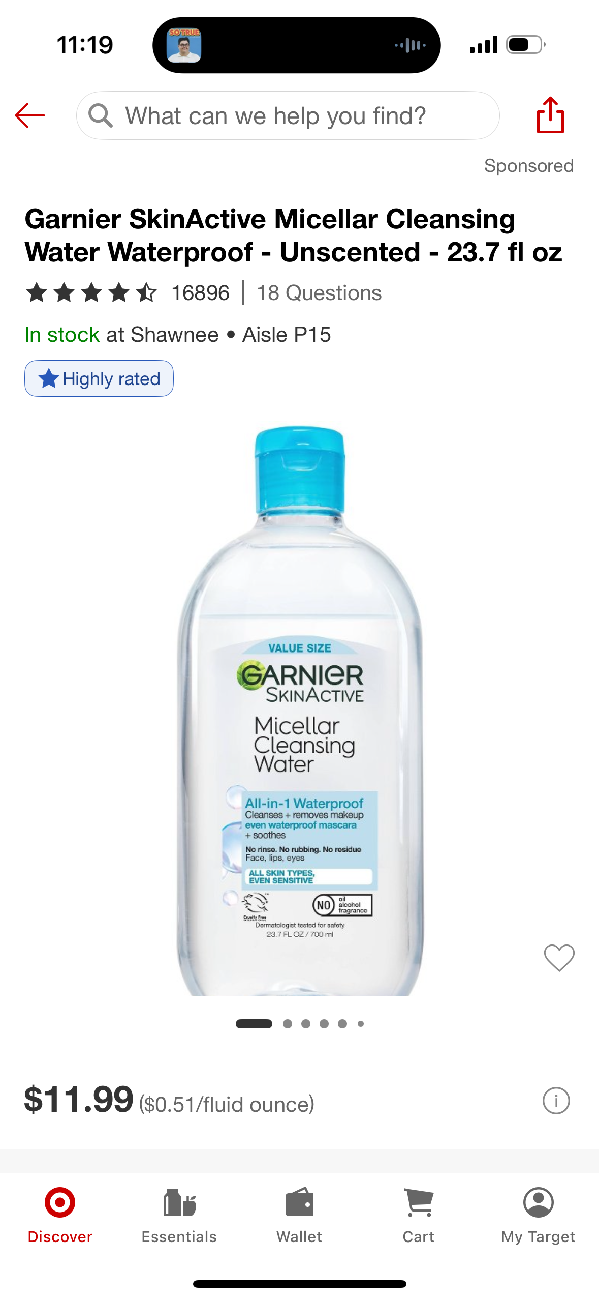 Garnier SkinActive Micellar Cleansing Water Waterproof - Unscented - 23.7 fl oz