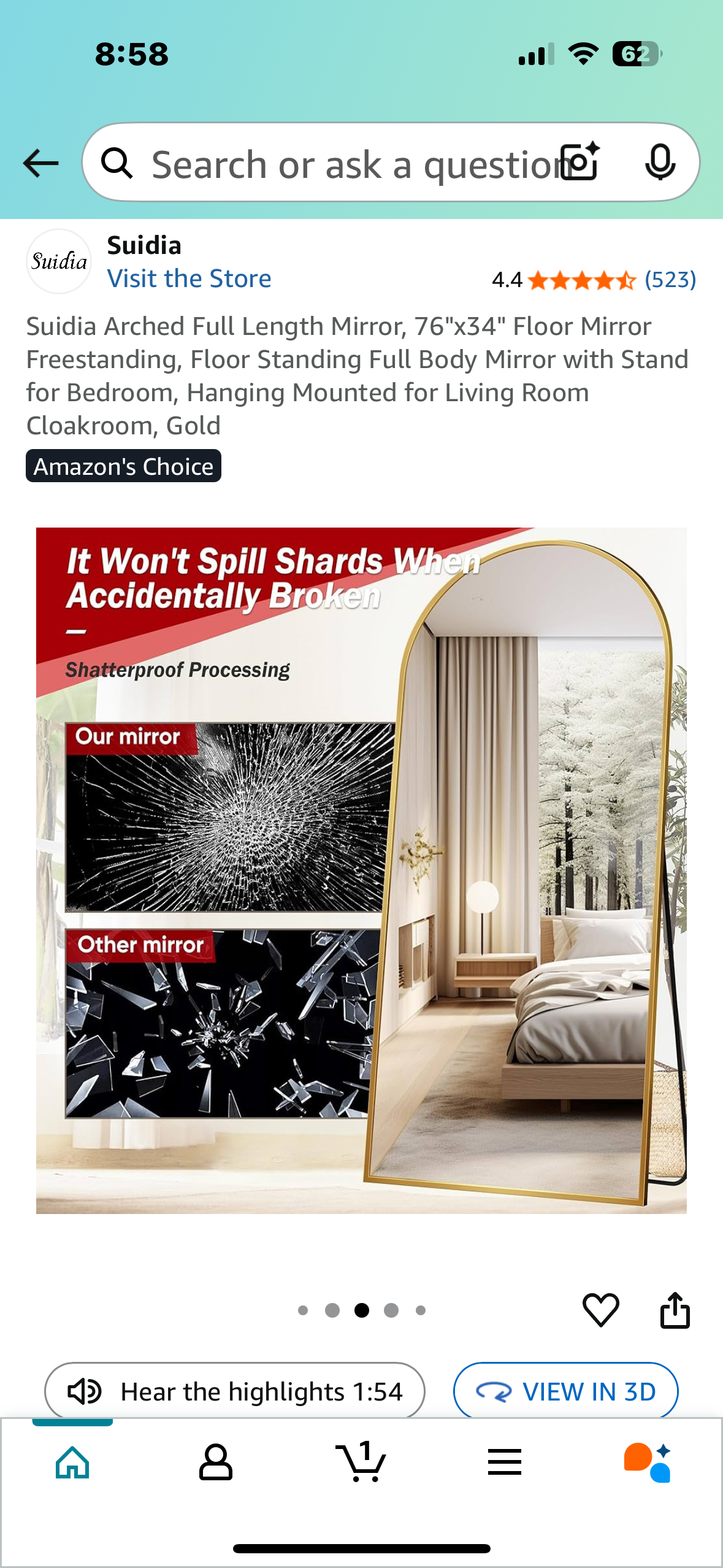 Suidia Arched Full Length Mirror, 76"x34" Freestanding Full Length Standing Mirror Gold (M382)