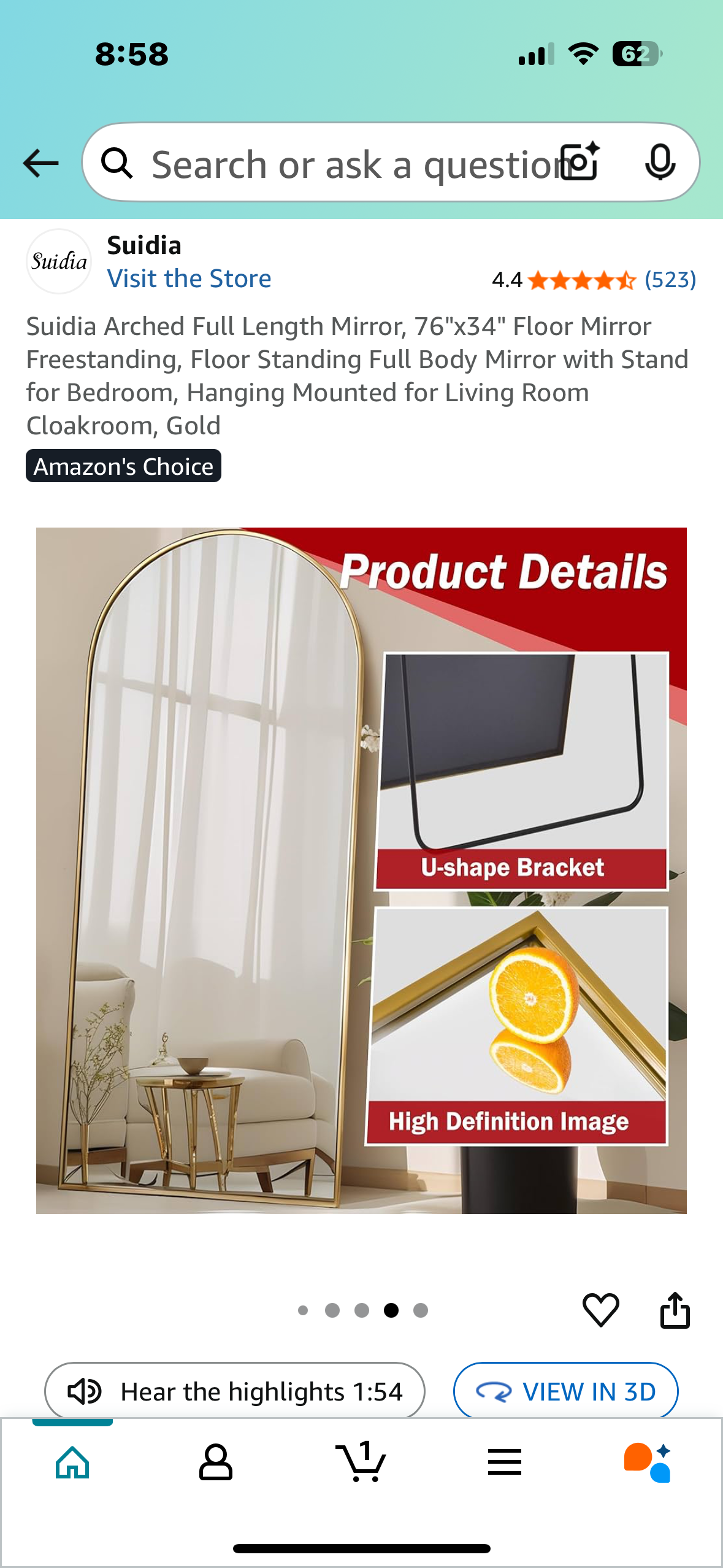 Suidia Arched Full Length Mirror, 76"x34" Freestanding Full Length Standing Mirror Gold (M382)