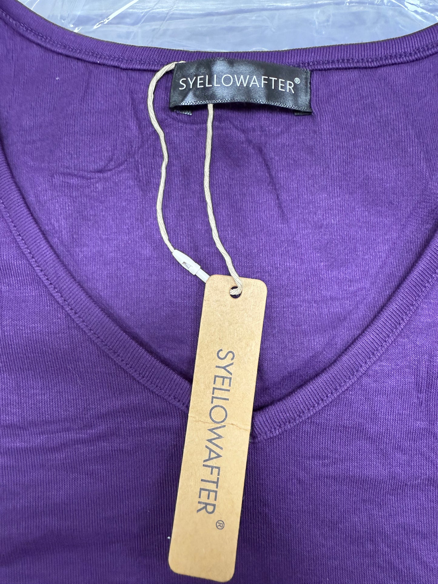 Syellowafter Womens V Neck 3/4 Sleeve Summer Tops Casual Loose Fit T Shirts Basic Tees Dark Purple (Size Large)