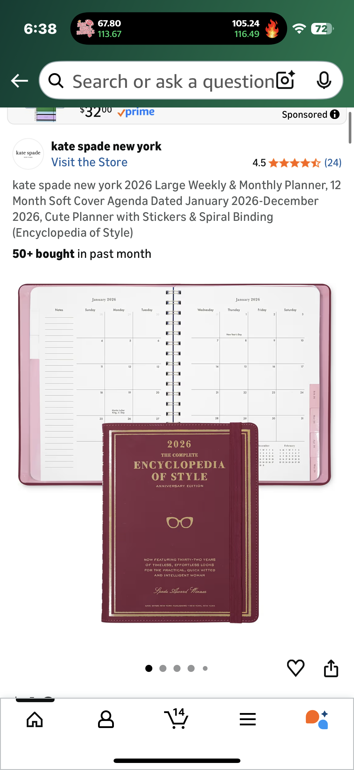 kate spade new york 2026 Large Weekly & Monthly Planner, 12 Month Soft Cover Agenda Dated January 2026-December 2026, Cute Planner with Stickers & Spiral Binding (Encyclopedia of Style