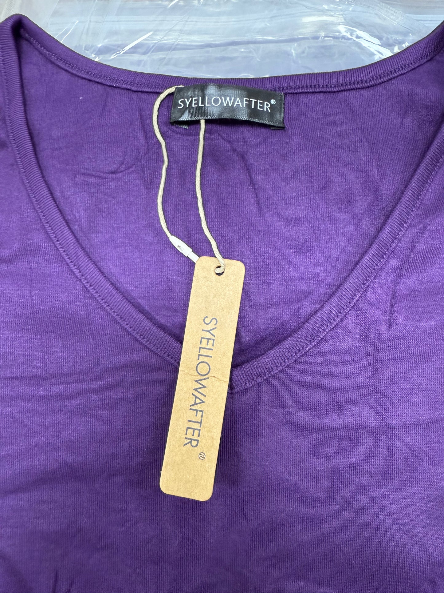 Syellowafter Womens V Neck 3/4 Sleeve Summer Tops Casual Loose Fit T Shirts Basic Tees Dark Purple (Size Large)