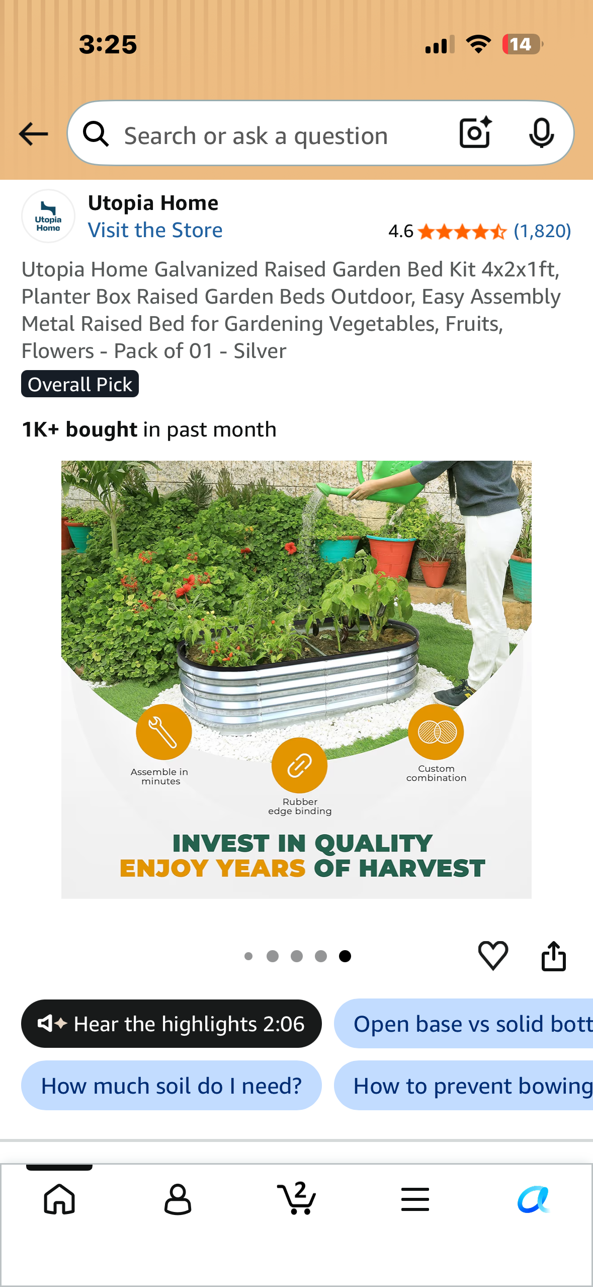 Utopia Galvanized Raised Home Garden Bed Kit 4x2x1ft, Easy Assembly, Metal Raised Bed for Gardening Vegetables, Fruits, Flowers -Silver