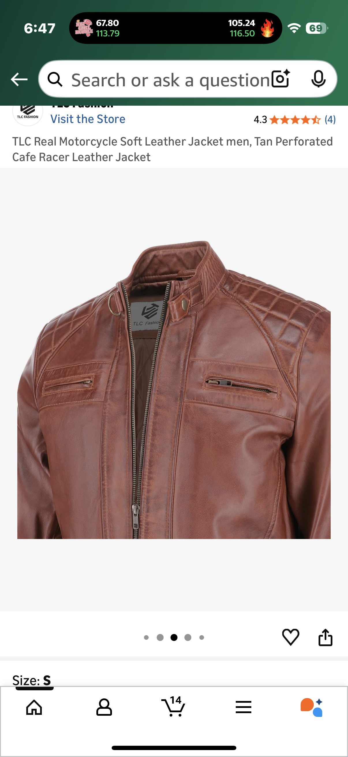 TLC Real Motorcycle Soft Leather Jacket men, Tan Perforated Cafe Racer Leather Jacket (Size XS)
