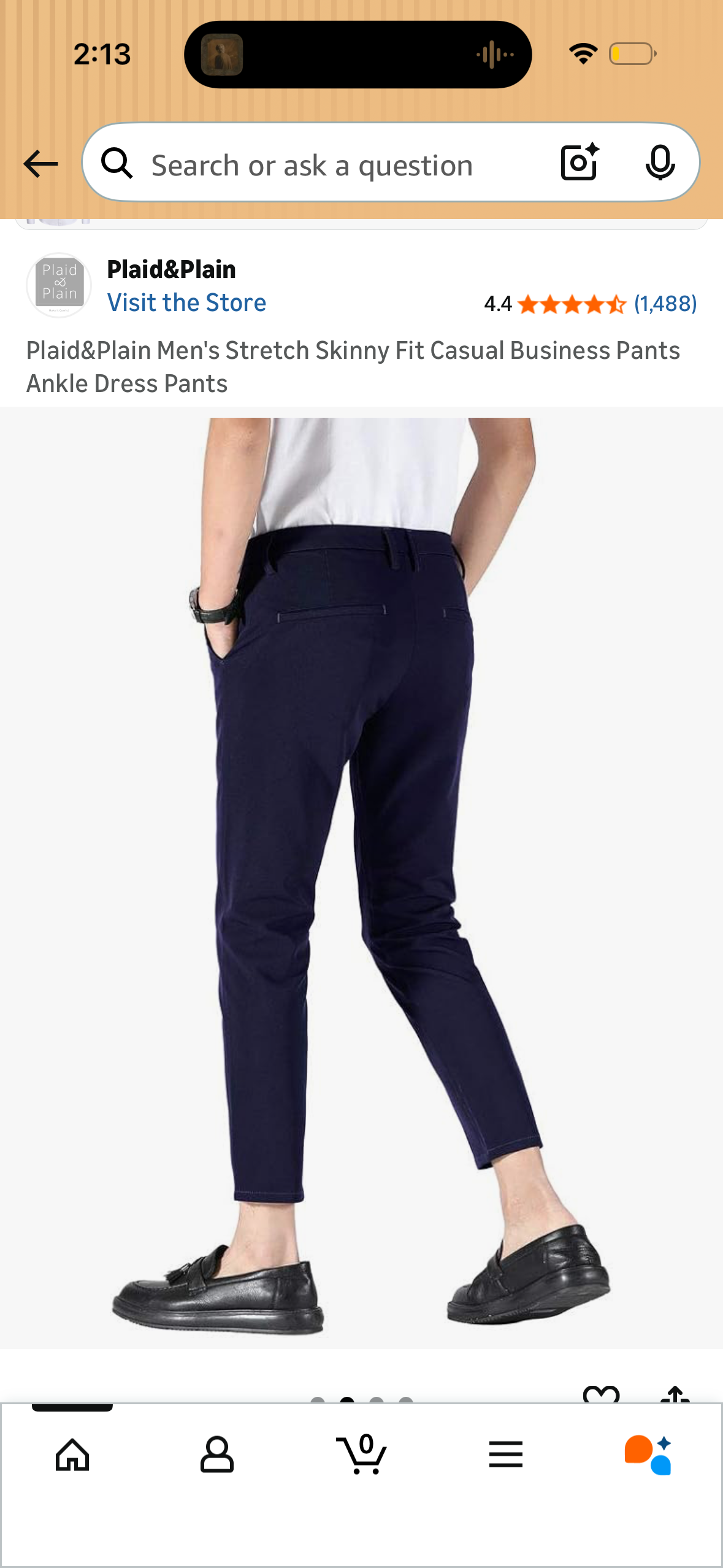 Plaid&Plain Men's Stretch Skinny Fit Casual Business Pants Ankle Dress Pants (Size 28W x 26L)