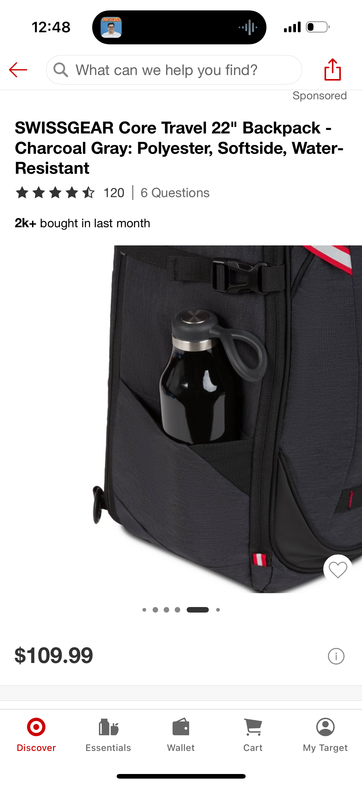 SWISSGEAR Core Travel 22" Backpack - Charcoal Gray: Polyester, Softside, Water-Resistant