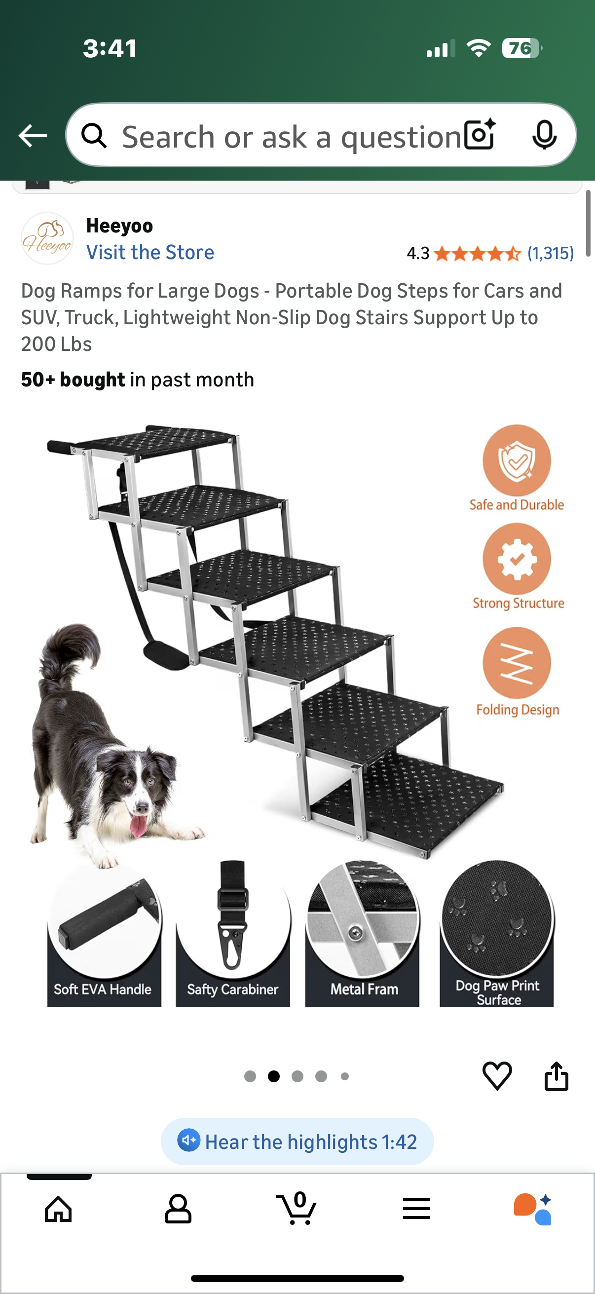 Dog Ramps for Large Dogs - Portable Dog Steps for Cars and SUV, Truck, Lightweight Non-Slip Dog Stairs Support Up to 200 Lbs