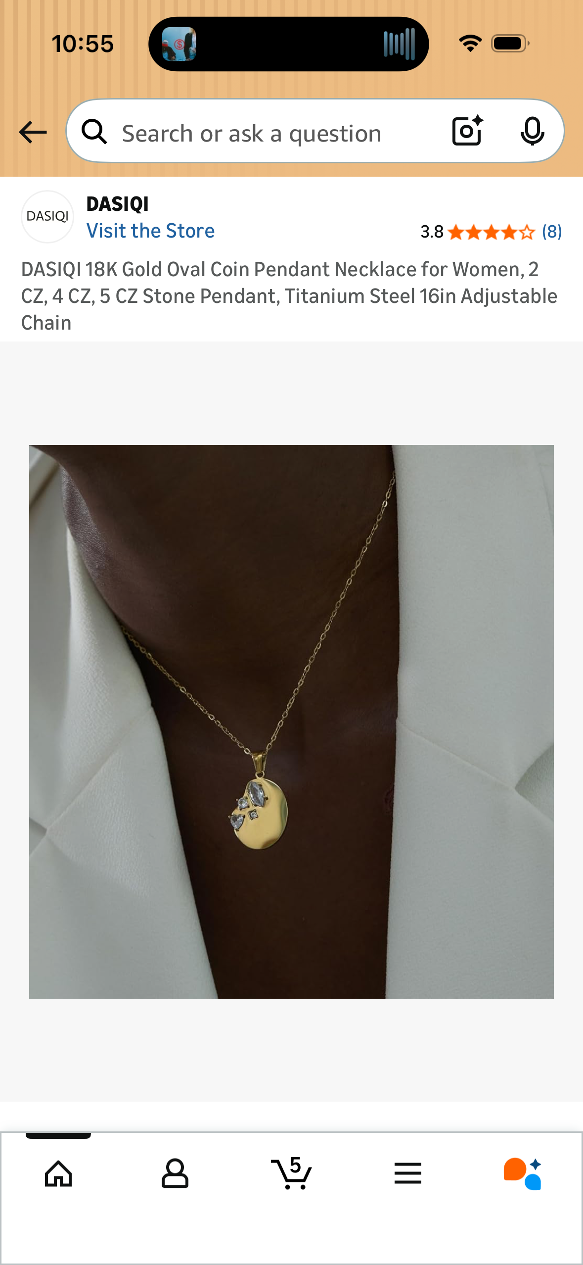 DASIQI 18K Gold Oval Coin Pendant Necklace for Women, 2 CZ, 4 CZ, 5 CZ Stone Pendant, Titanium Steel 16in Adjustable Chain