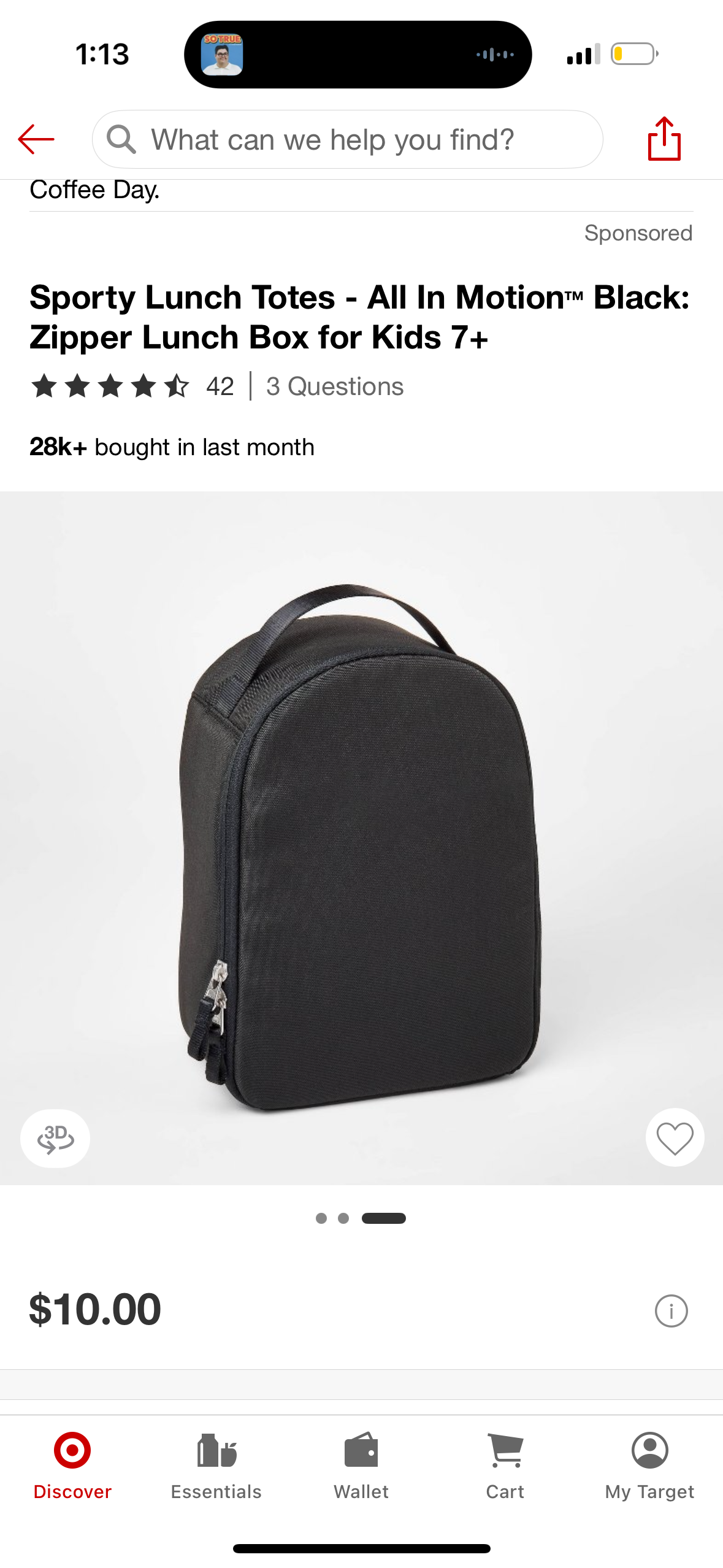 Sporty Lunch Totes - All In Motion™ Black: Zipper Lunch Box for Kids 7+