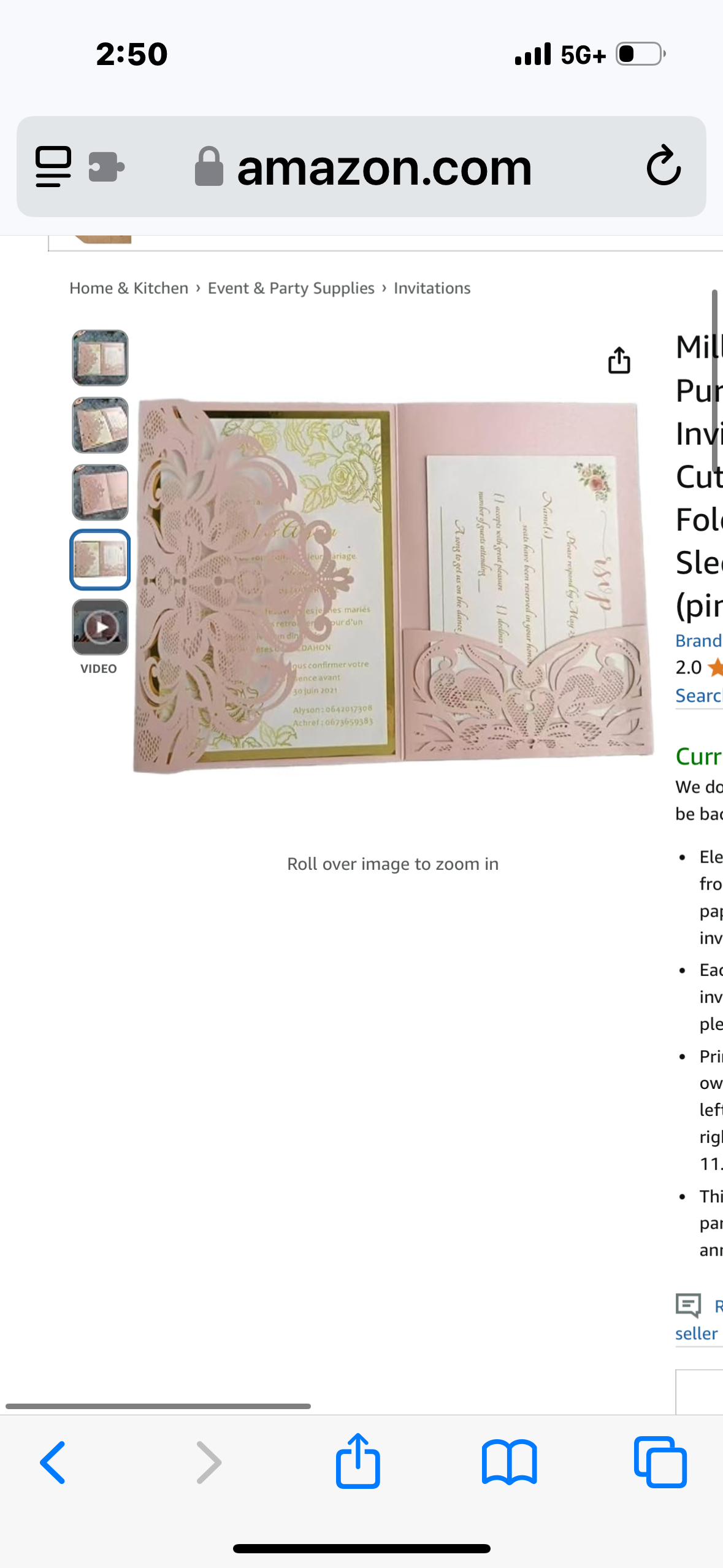 MillaSaw Pinkish Purple Wedding Invitation Card Laser Cut Pocket Envelop Tri Fold Wedding Card Sleeve 20 Sets (pinkish purple