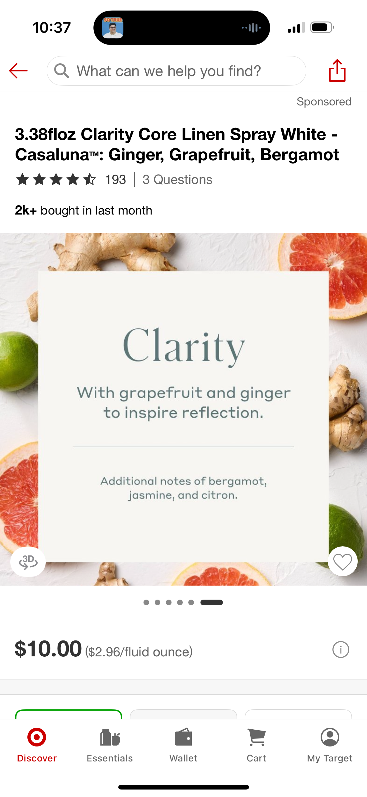 3.38floz Clarity Core Linen Spray White - Casaluna™: Ginger, Grapefruit, Bergamot
