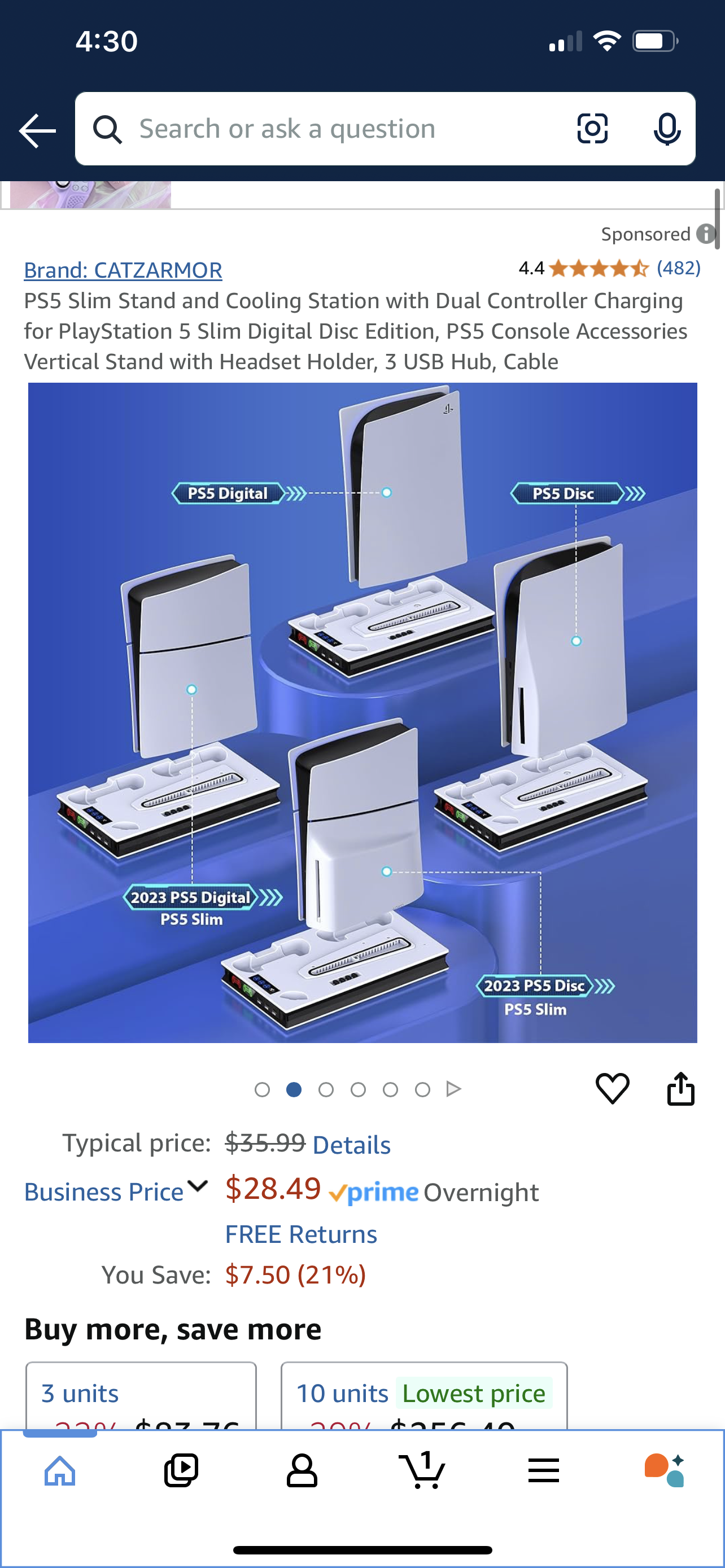 PS5 Slim Stand and Cooling Station with Dual Controller Charging for PlayStation 5 Slim Digital Disc Edition, PS5 Console Accessories Vertical Stand with Headset Holder, 3 USB Hub, Cable