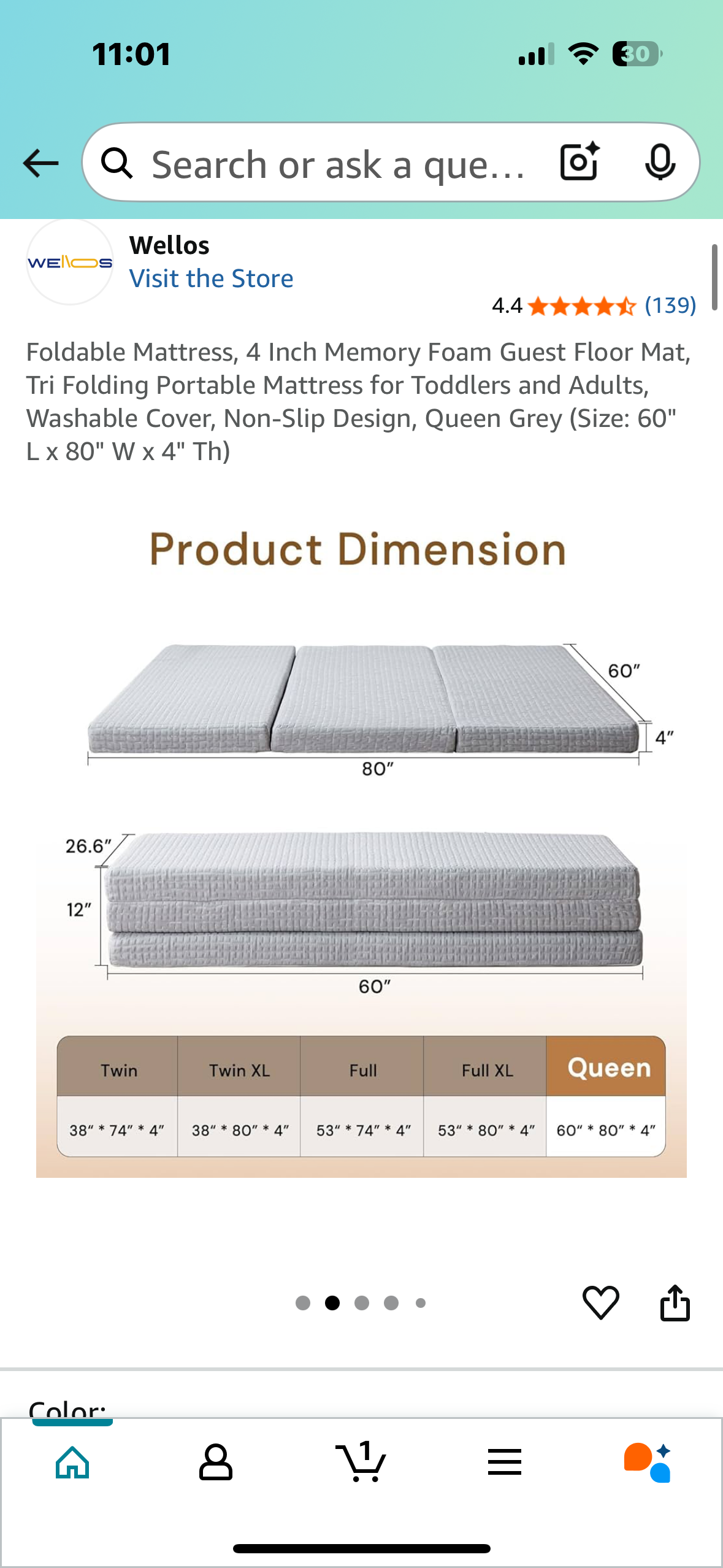 Foldable Mattress, 4 Inch Memory Foam Guest Floor Mat, Tri Folding Portable Mattress, Washable Cover, Non-Slip Design, Queen Grey (Size: 60" L x 80" W x 4" Th) (B887)