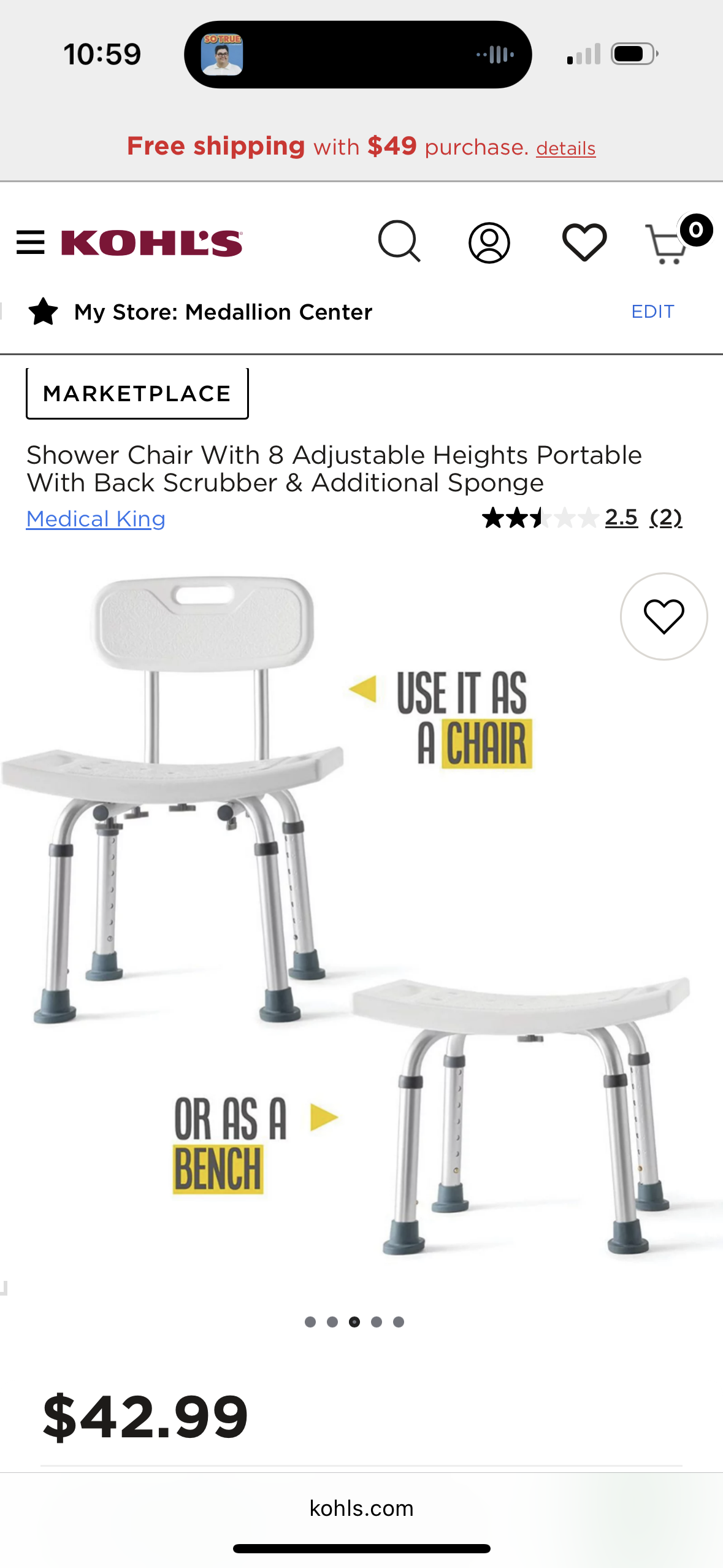 Shower Chair With 8 Adjustable Heights Portable With Back Scrubber & Additional Sponge