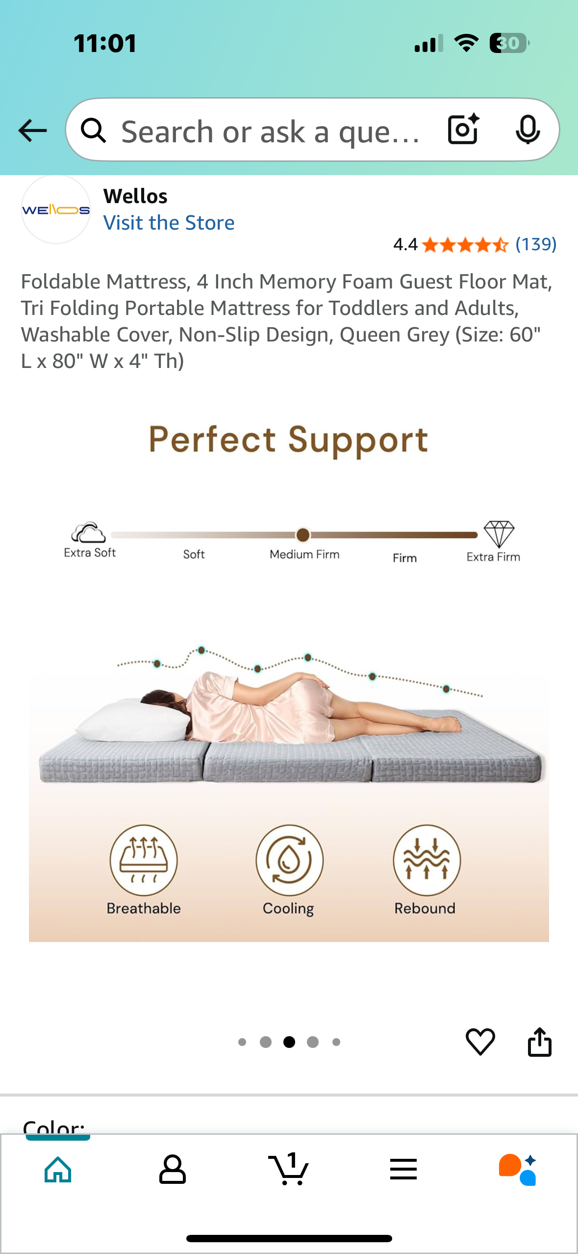 Foldable Mattress, 4 Inch Memory Foam Guest Floor Mat, Tri Folding Portable Mattress, Washable Cover, Non-Slip Design, Queen Grey (Size: 60" L x 80" W x 4" Th) (B887)