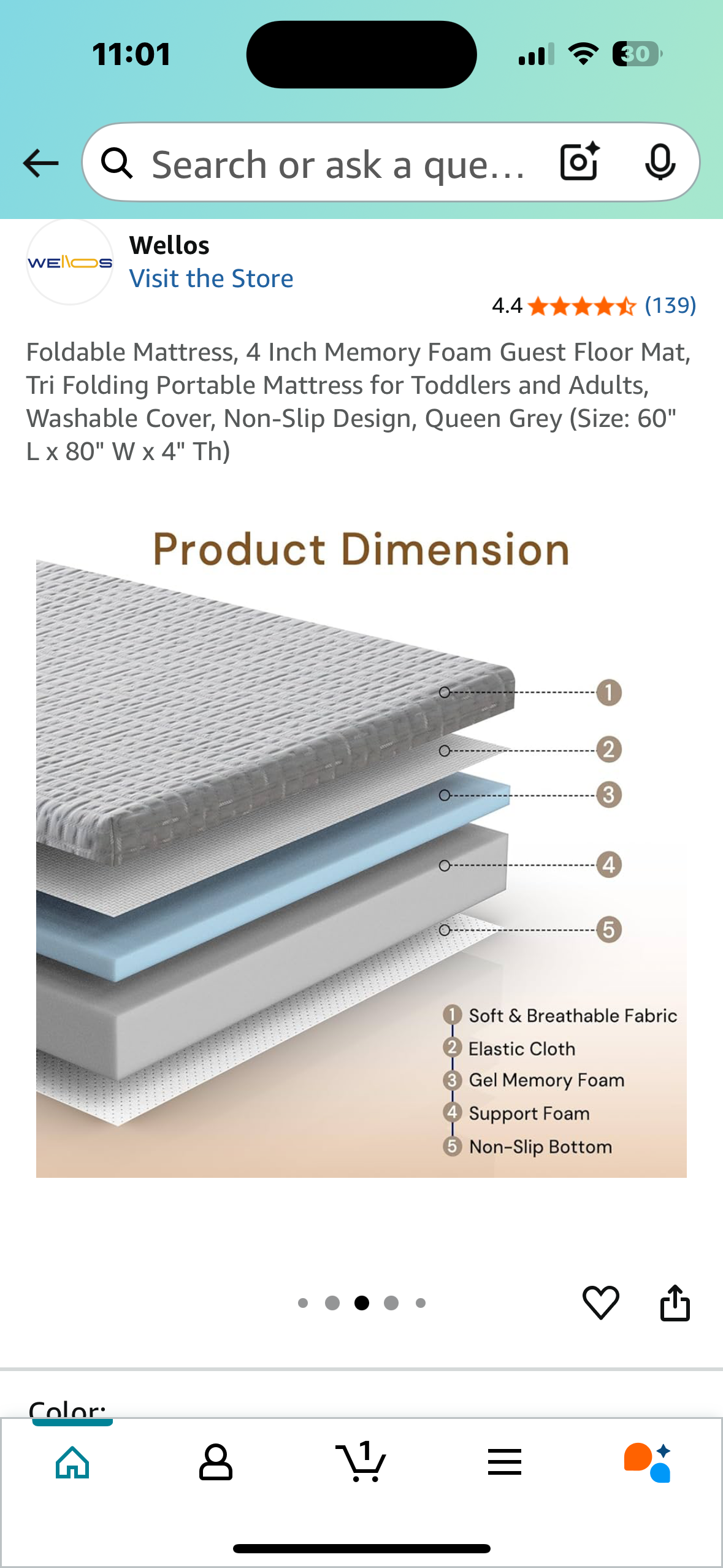 Foldable Mattress, 4 Inch Memory Foam Guest Floor Mat, Tri Folding Portable Mattress, Washable Cover, Non-Slip Design, Queen Grey (Size: 60" L x 80" W x 4" Th) (B887)