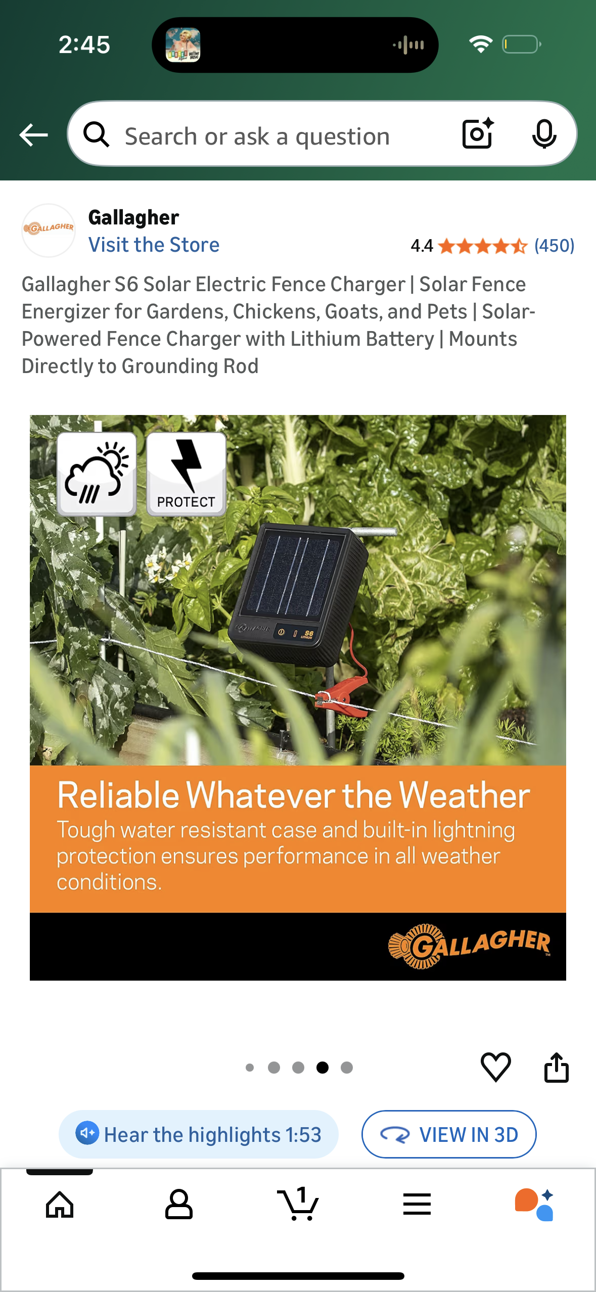 Gallagher S6 Solar Electric Fence Charger | Solar Fence Energizer for Gardens, Chickens, Goats, and Pets | Solar-Powered Fence Charger with Lithium Battery | Mounts Directly to Grounding Rod