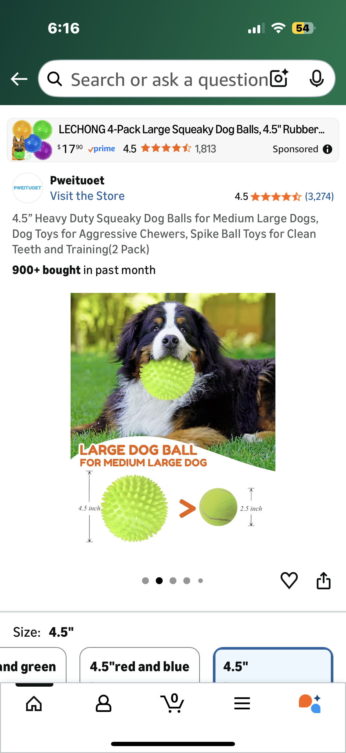 4.5” Heavy Duty Squeaky Dog Balls for Medium Large Dogs, Dog Toys for Aggressive Chewers, Spike Ball Toys for Clean Teeth and Training(2 Pack)