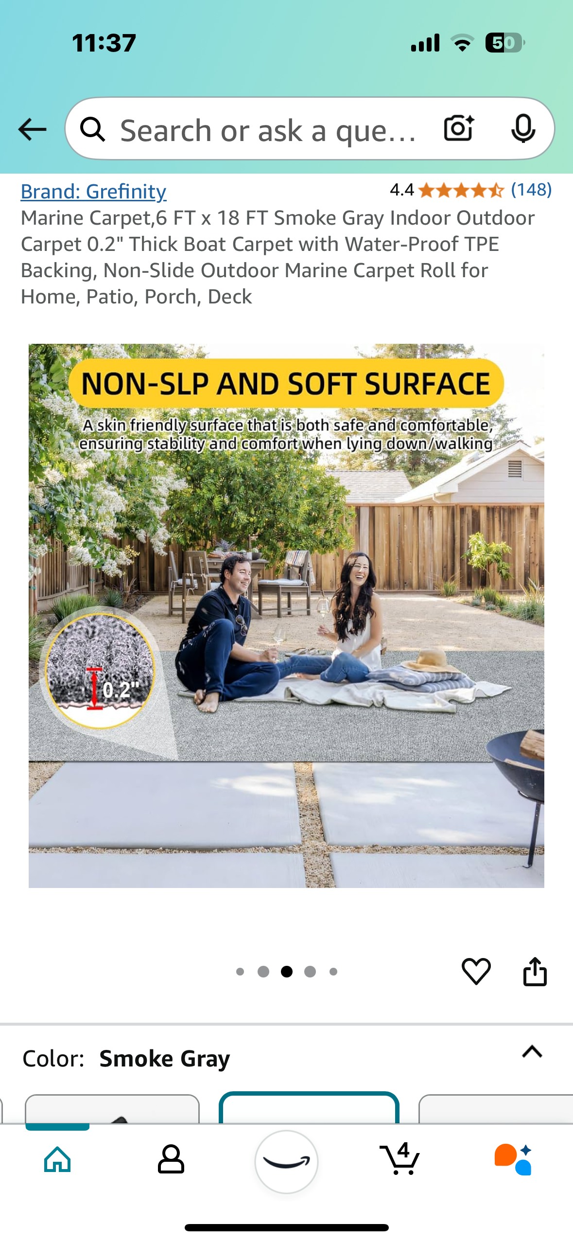 New - 6' x 18' Marine Carpet Smoke Grey Outdoor Rug For Patio/Porch/Deck/Boat (G632)