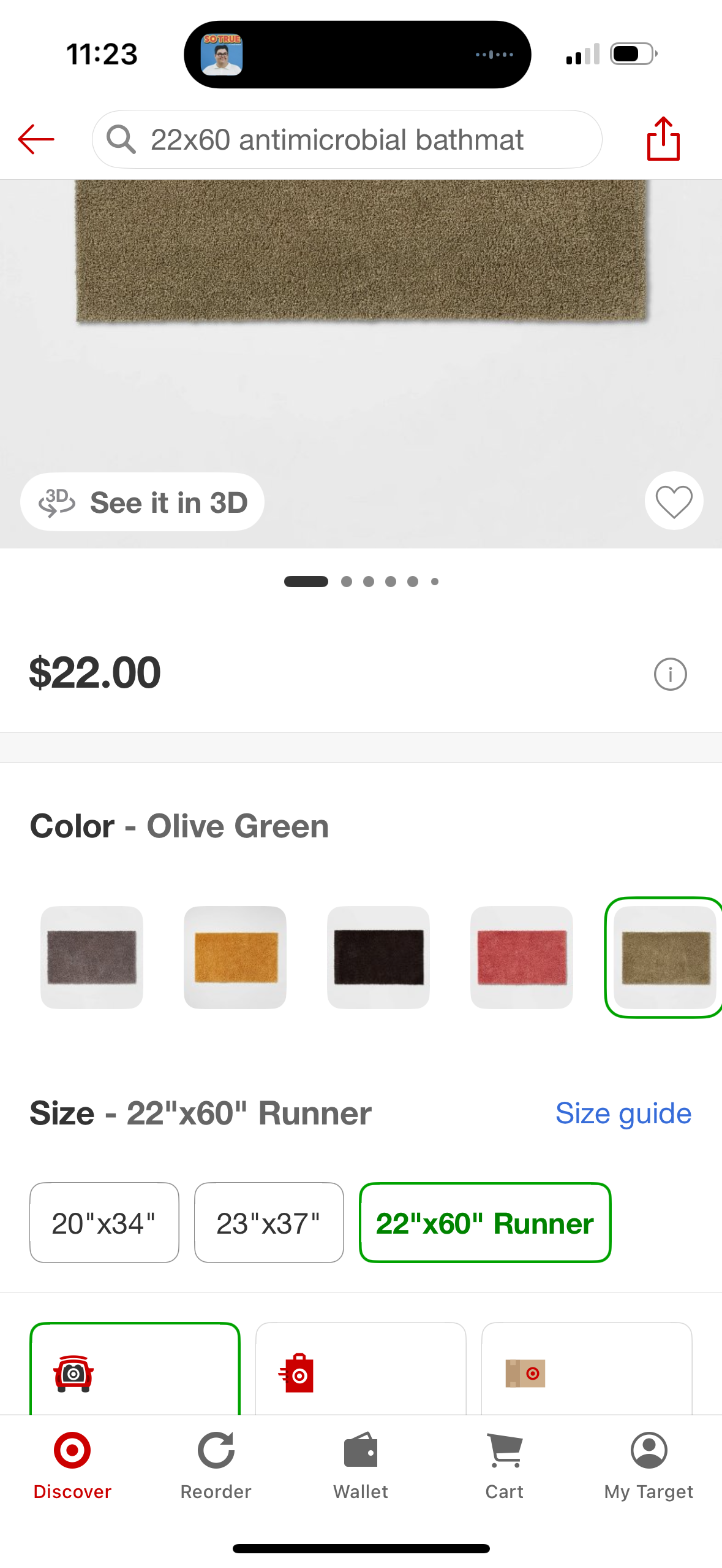 22"x60" Antimicrobial Bath Runner Olive Green - Threshold™