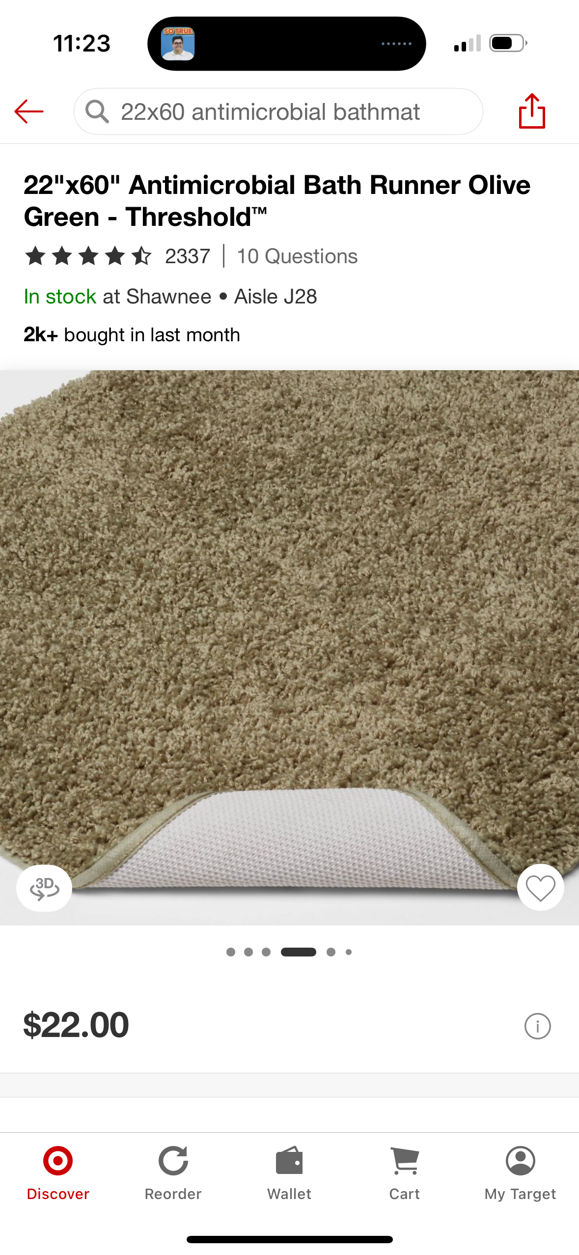 22"x60" Antimicrobial Bath Runner Olive Green - Threshold™